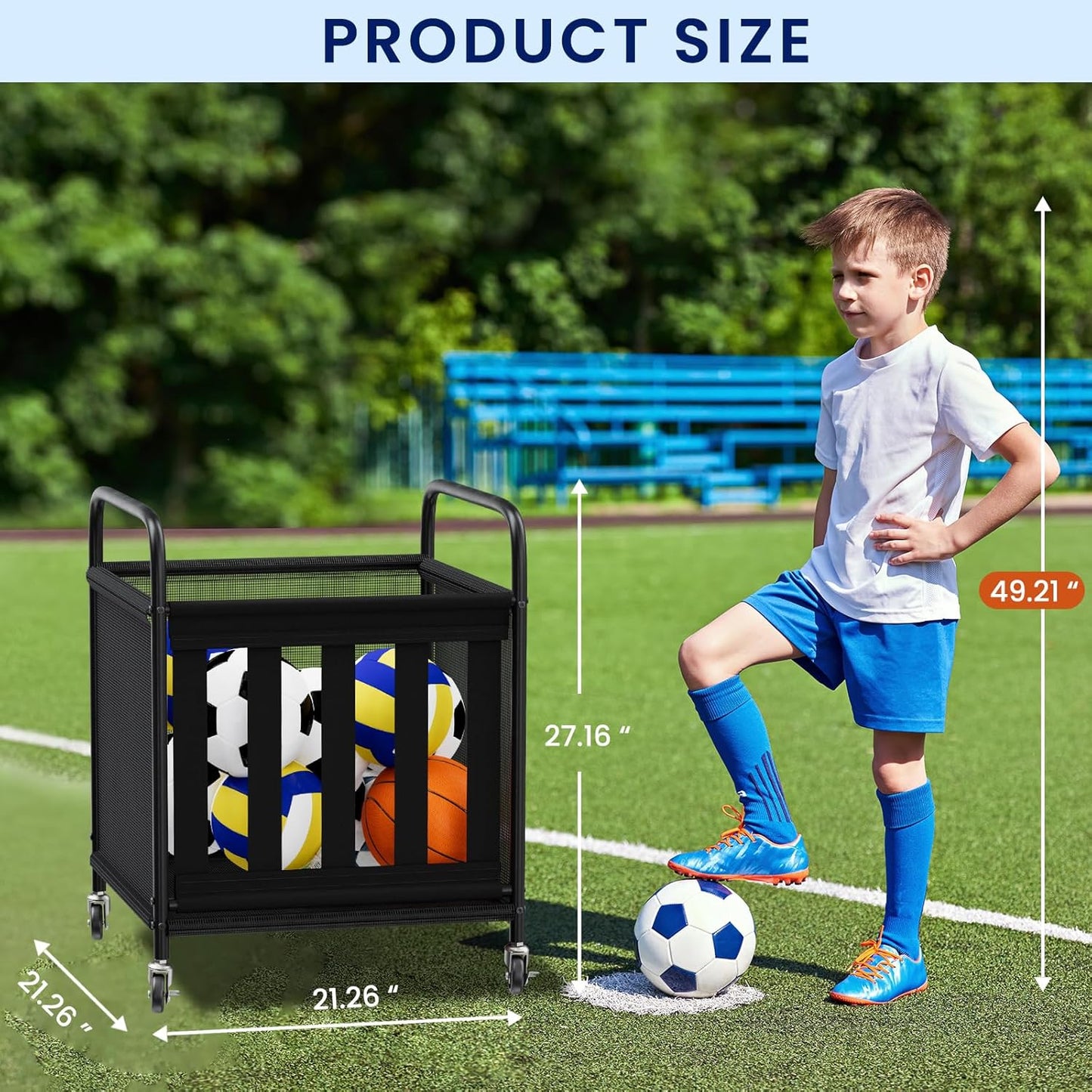 Ball Storage Cart, Sports Equipment Organizer with Wheels, Storing Volleyball, Basketball, Soccer, Baseball and Toy, Lockable Rolling Sports Ball Storage for Garage, Playgroup and Gym