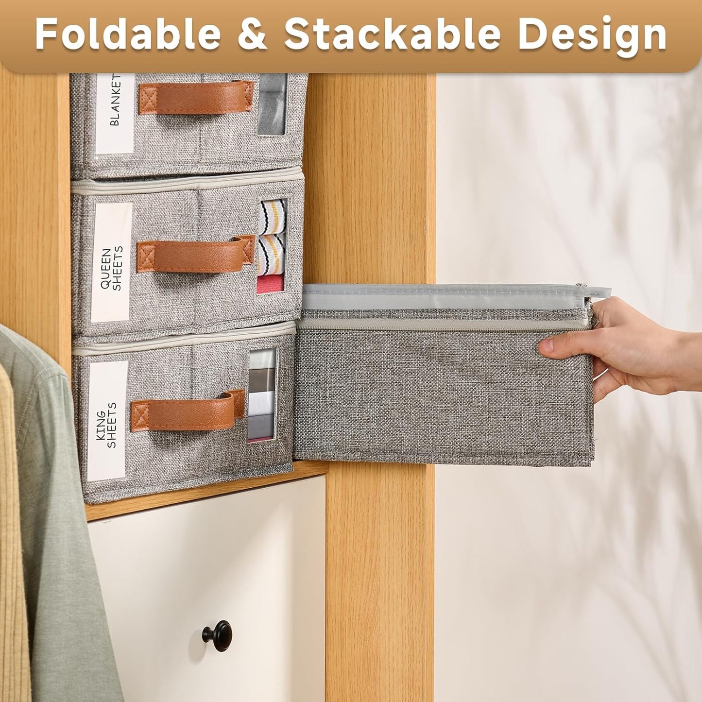 8pack Bed Sheet Organizer, Foldable Linen Closet Organizers and Storage with Sealed Design, Queen & King Size Sheet Storage with Window, Closet Organizer for Bedsheets/Blankets/Clothes, Linen