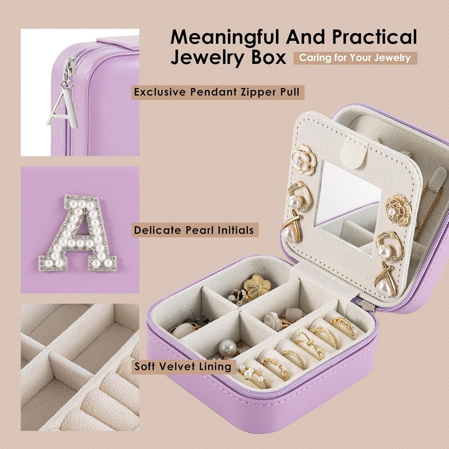 Travel Jewelry Case, Small Jewelry Box Organizer with Personalized Initials, Gifts for Girl Women, Wife Girlfriend Daughter Niece, Bridesmaid Gifts, Birthday