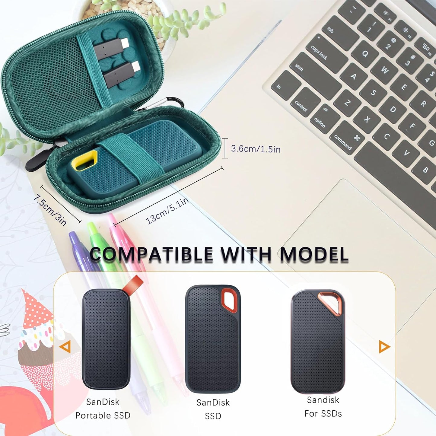 Hard Case Compatible with SanDisk Extreme Pro/SanDisk Extreme Portable External SSD 500GB 1TB 2TB, Portable Protective Storage Travel Bag (Box Only) (Green)