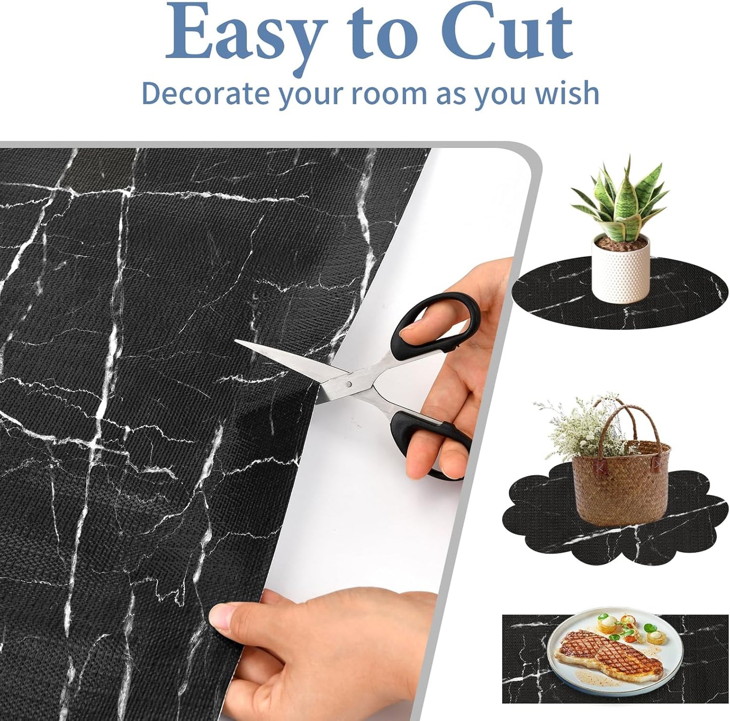 Drawer and Shelf Liner for Kitchen Cabinet: 23 in X 30 Ft Non Slip Waterproof Shelf Paper Non Adhesive Refrigerator Liners Black Marble Easy Liners for Bathroom with Knife Tape Measure