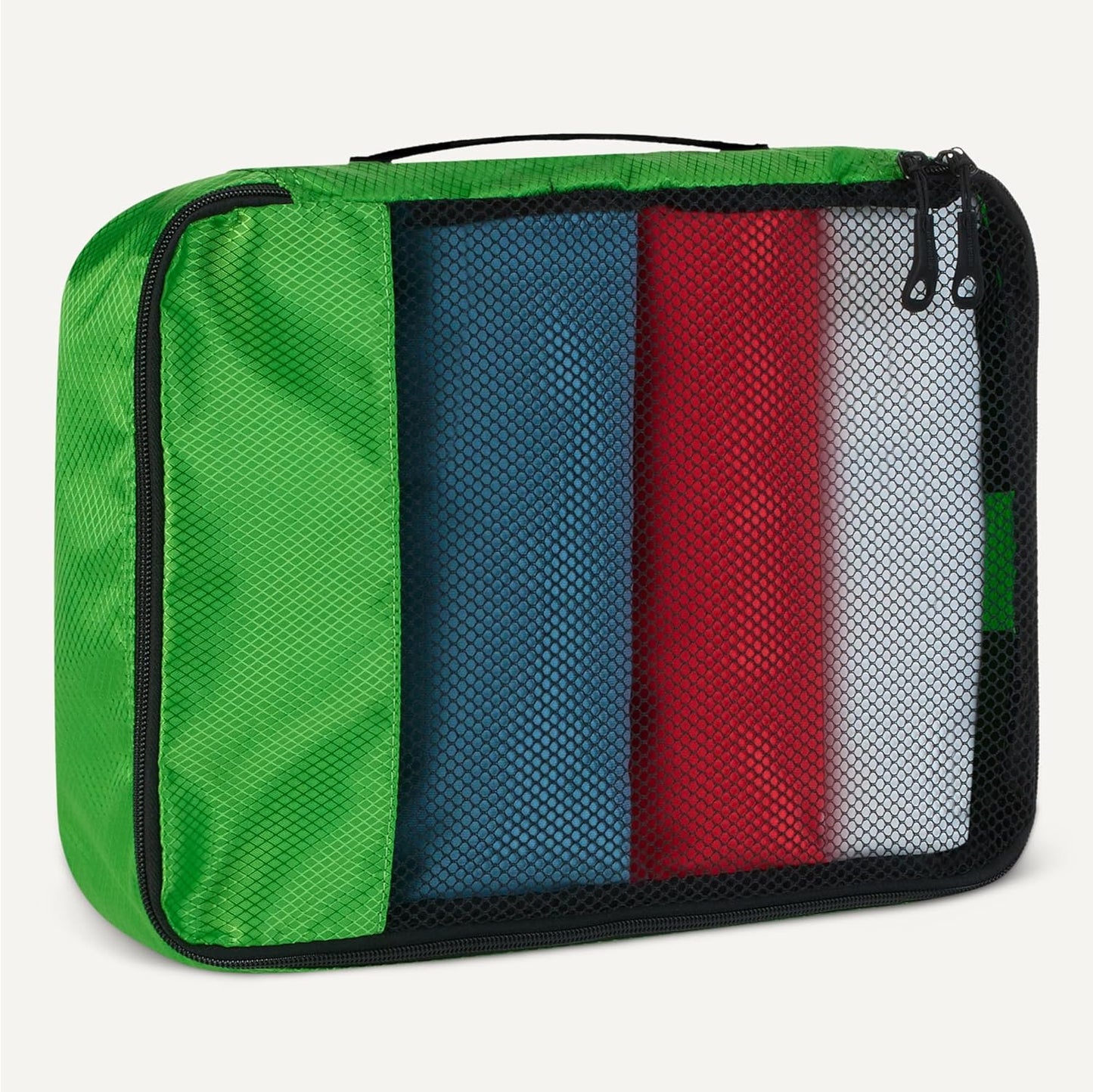 Amazon Essentials 4-Piece Packing Cubes Travel Accessories Set, Luggage Organizer with Double Zipper, Mesh Top, 100% Polyester, Medium, Green (Previously Amazon Basics)