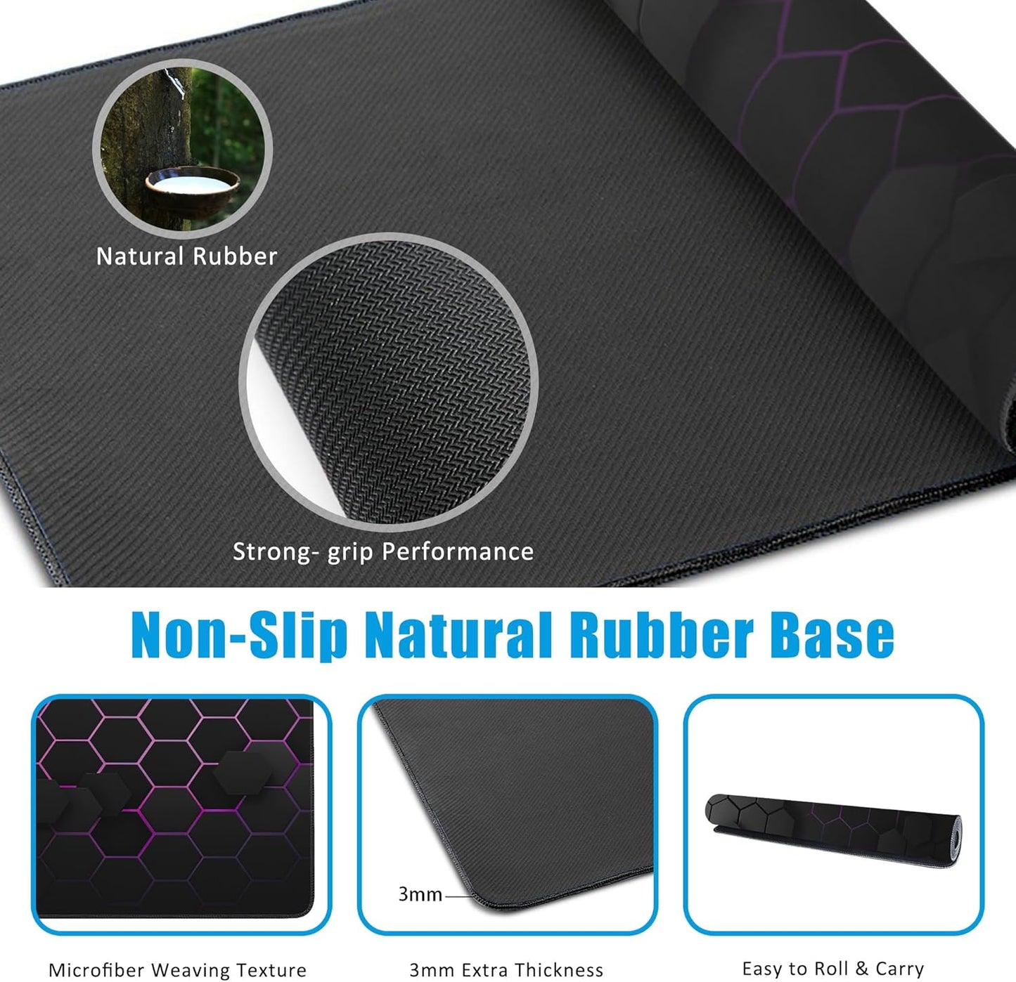 Grid with Purple Light Large Gaming Mouse Pad,Waterproof Desk Mat for Desktop,Non-Slip Rubber Base Mousepad with Stitched Edges for Laptop Office and Home 35.4X15.7 Inch