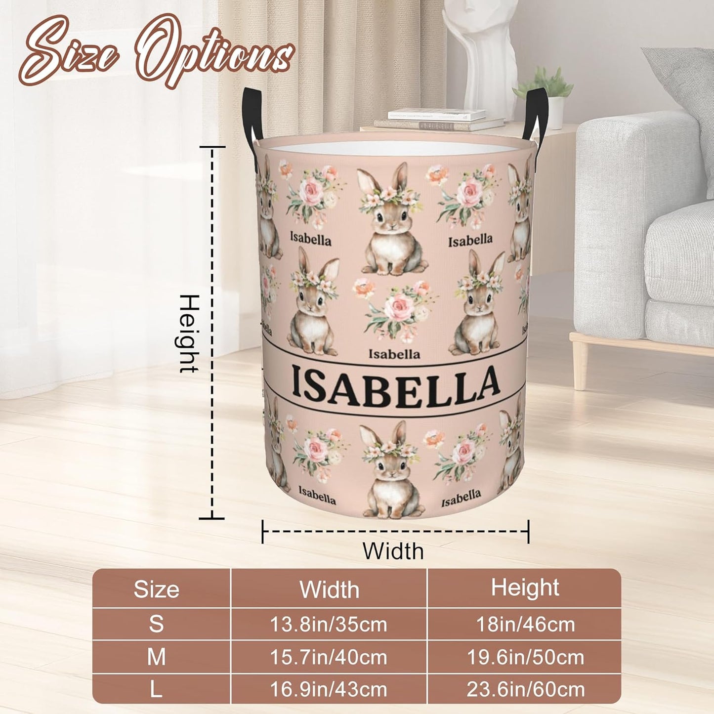 Custom Name Laundry Hamper, Personalized Rabbit Laundry Basket with Name for Boys Girls Kids Men Women, Customized Name Dirty Clothes Basket Gifts for Clothes Toy Bathroom Bedroom Laundry Room Dorm