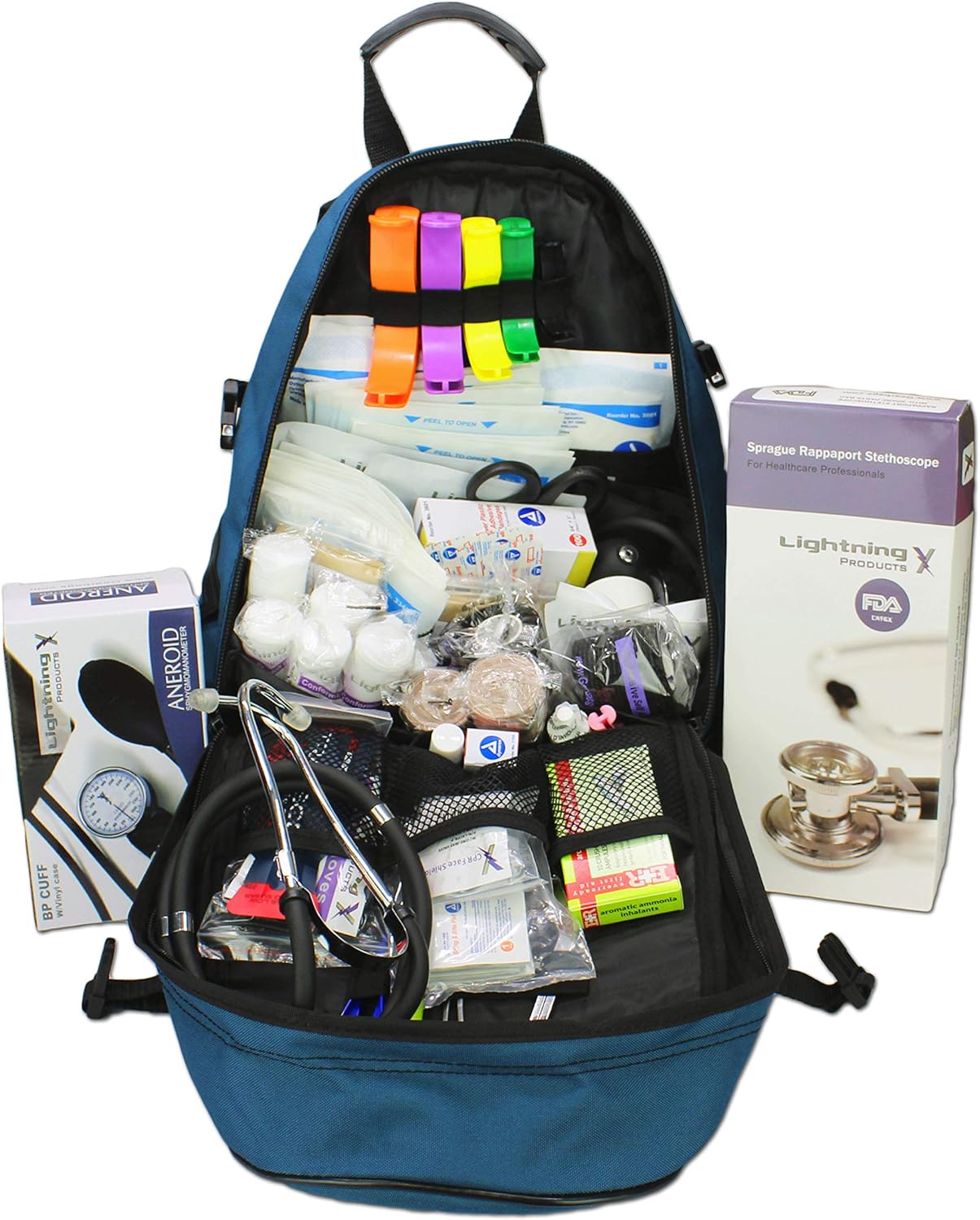 Lightning X First Responder EMT/EMS Backpack Stocked First Aid Supplies Kit B (Navy Blue)
