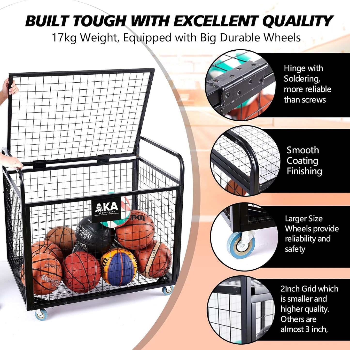 AKA Sports Ball Equpment Cart | Ball Storage for Soccer, Volleyball, Football | Ball Organizer | Ball Rack with Wheels