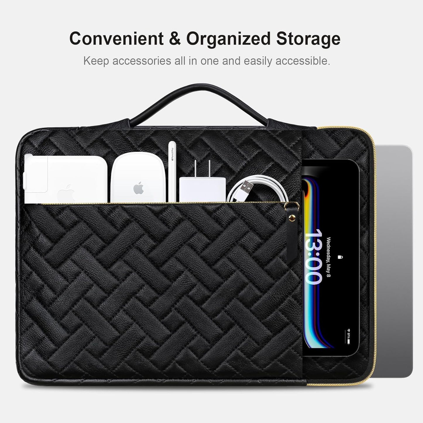Lacdo 360° Protective Laptop Sleeve Case for 15 inch New MacBook Air M4 A3241 2025, M3 A3114, M2 A2941 2024-2023, 15 inch MacBook Pro A1990 A1707, Dell XPS 15 Plus 2022-2020 Computer Bag,Elegant Black