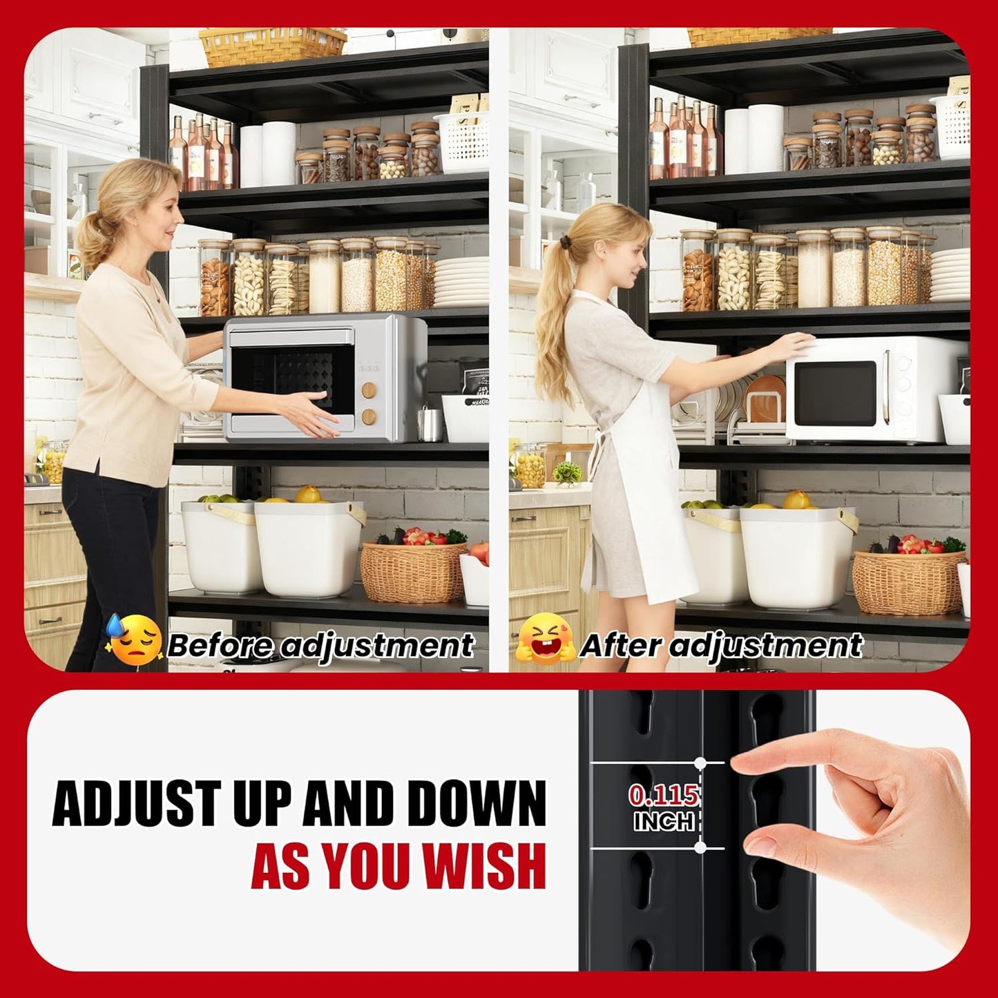 78" H Garage Shelving, Metal Storage Shelves, 3000LBS Heavy Duty Shelving, Adjustable 5 Tier Storage Rack, Industrial Utility Shelf for Garage, Warehouse, Kitchen,18" D×47.5" W×78" H, Black