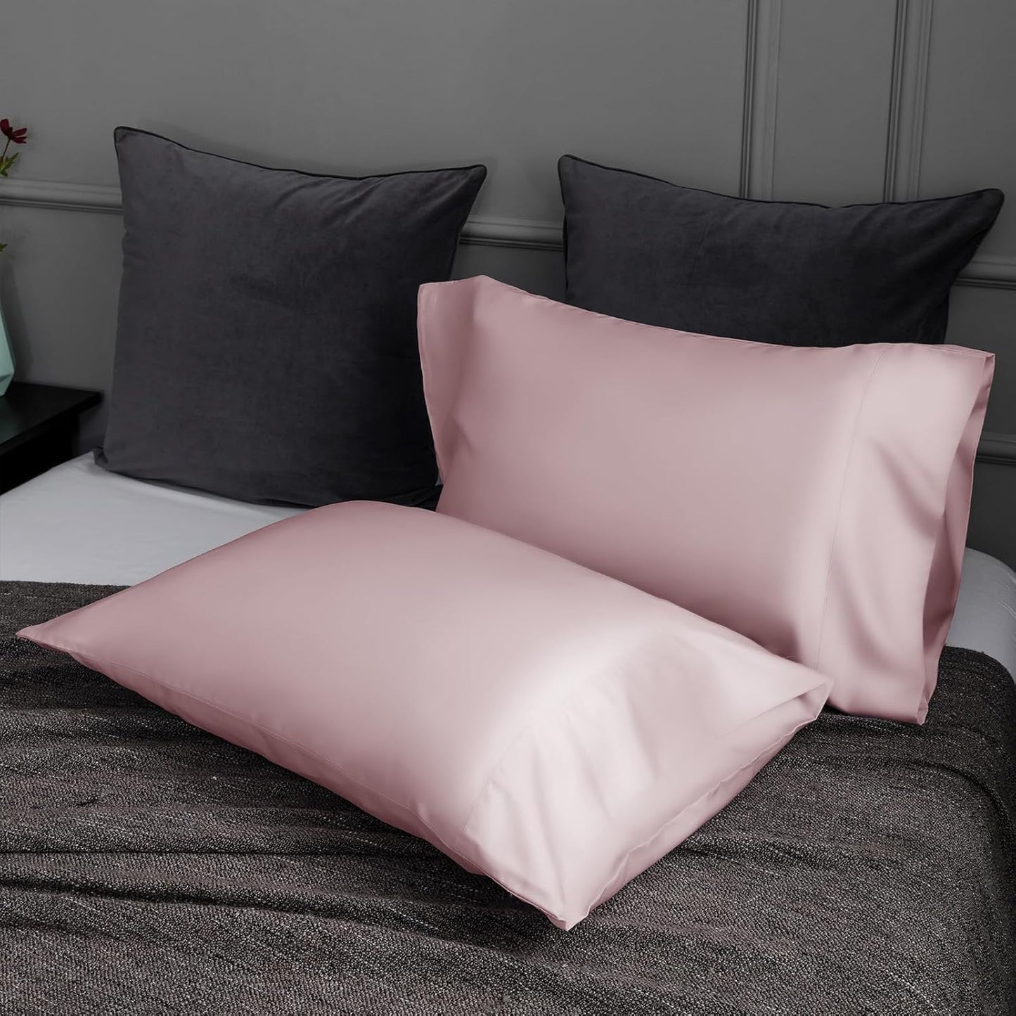 TELUS Pillow Cases King Size 2 Pack, Bamboo Rayon & Lyocell Pillowcase with Envelope Closure, Cooling Breathable Pillow Cover for Hot Sleeper & Night Sweats, 20x40 inch, Light Pink