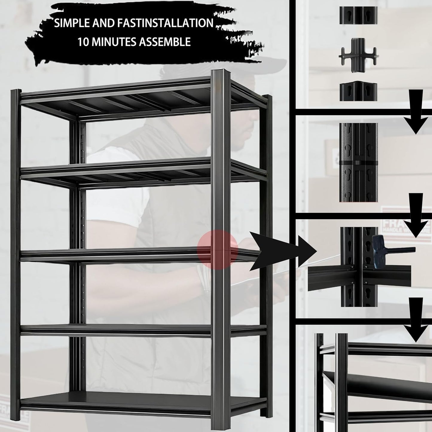 Industrial Storage Rack,Heavy-Duty Steel Shelving Unit,6-Tier Multi-Purpose Garage Organization System Black 83" H x 54.5" W x 22.8" D