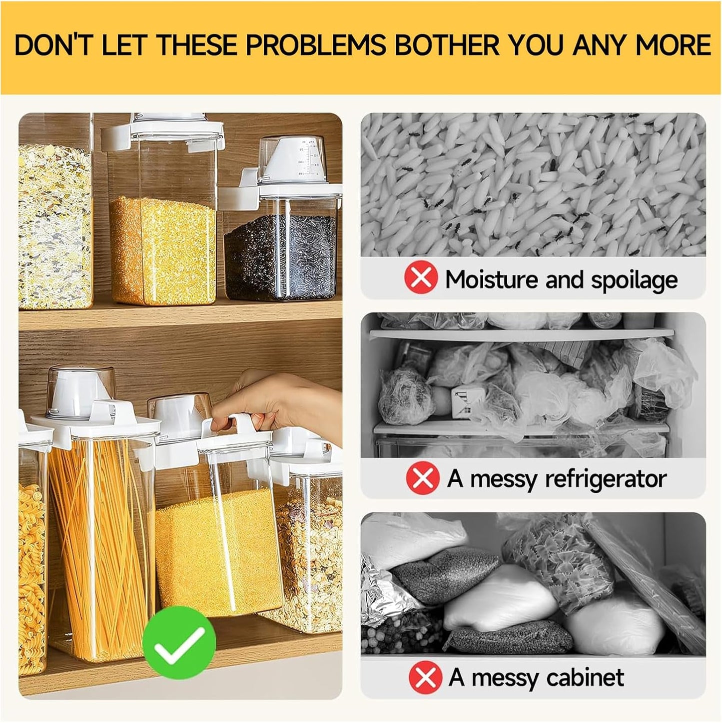 Cereal Container and Rice Storage Dispenser-Airtight Food Storage Organizers BPA-free Plastic Kitchen Pantry Storage Containers food-grade PET material Suitable for rice, grains