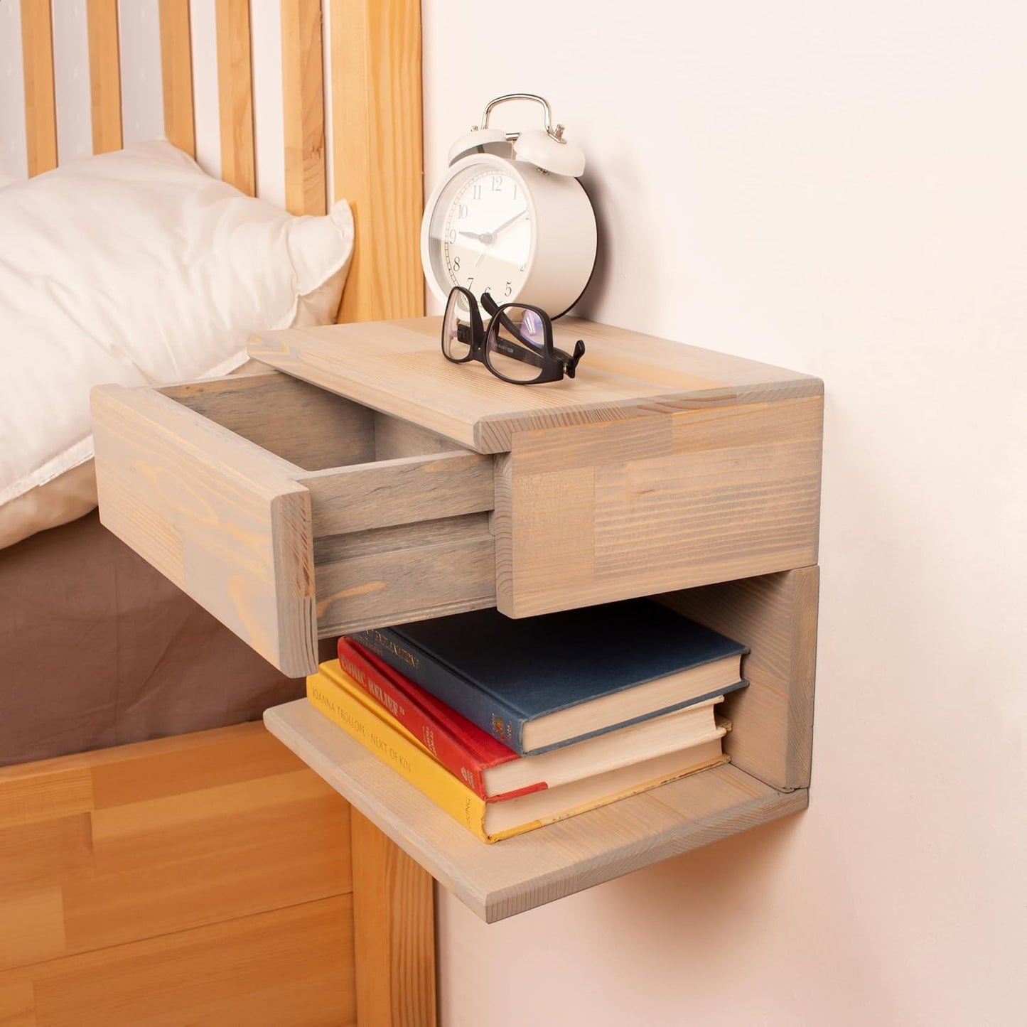 Floating Nightstand Side Accent or End Table with Storage Drawer, Wood Bedside Shelf, Handmade Floating Table, Nightstand Shelf (Istanbul)