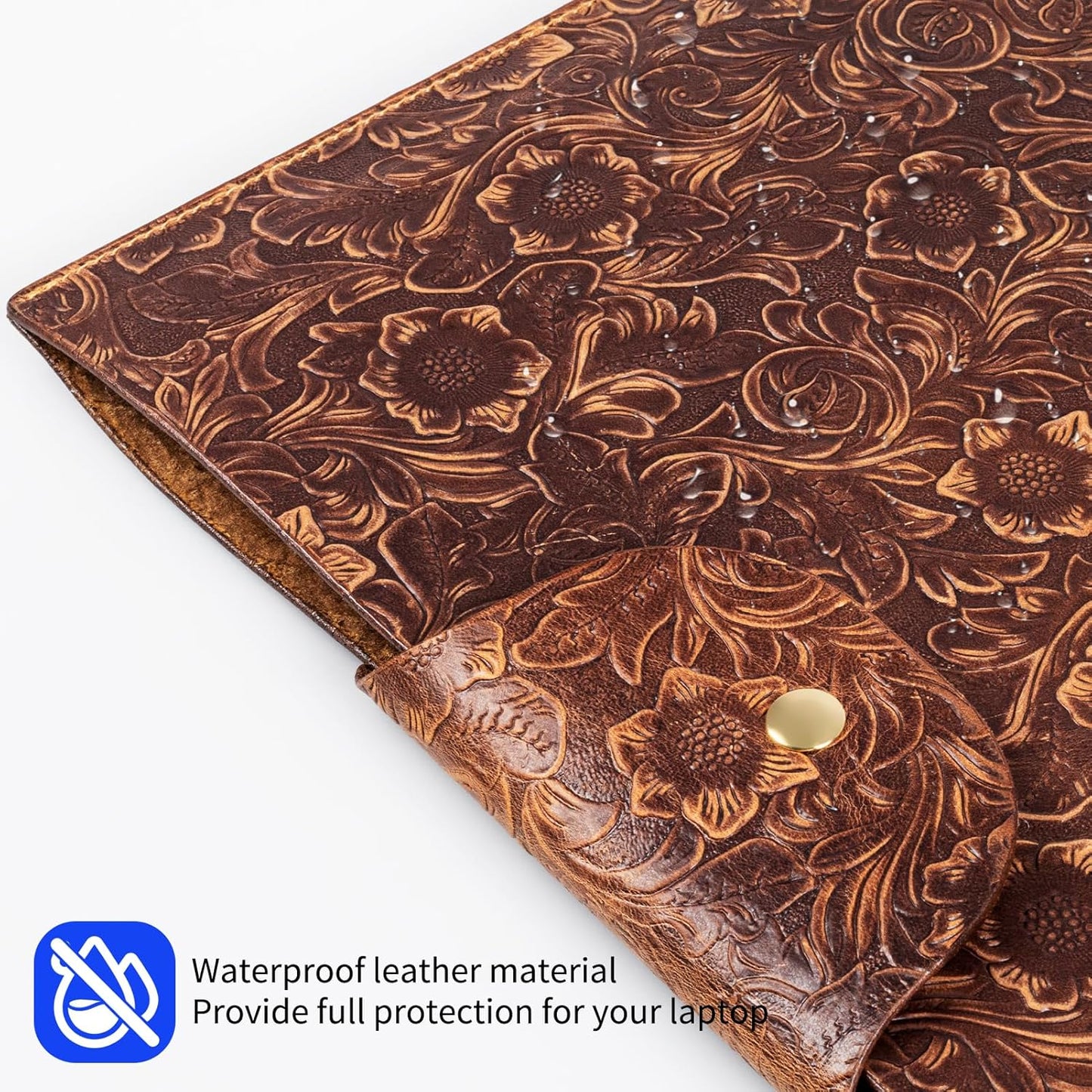 Genuine Leather Laptop Sleeve,Compatible with MacBook Pro 16 Inch M4 M3 M2 M1 Pro/Max＆MacBook Air 15 Inch M4 M3 M2 Cover,Vintage Protective Computer Case with Floral Pattern,Brown