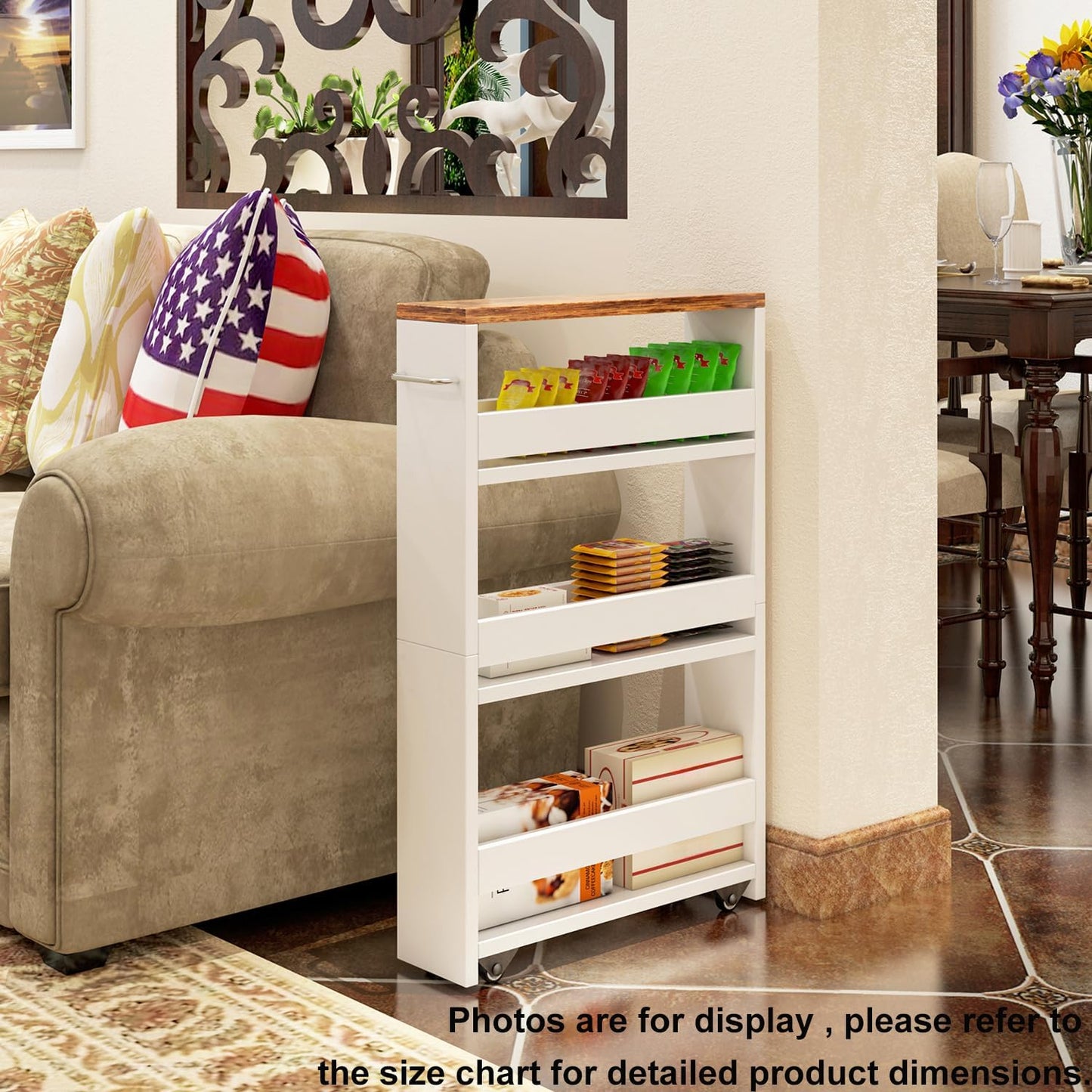 TEAMIX 4 Tier White Slim Storage Cart with Handle, Slide Out Storage Rolling Utility Cart Mobile Shelving Unit Organizer Trolley for Small Spaces Kitchen Laundry Narrow Places