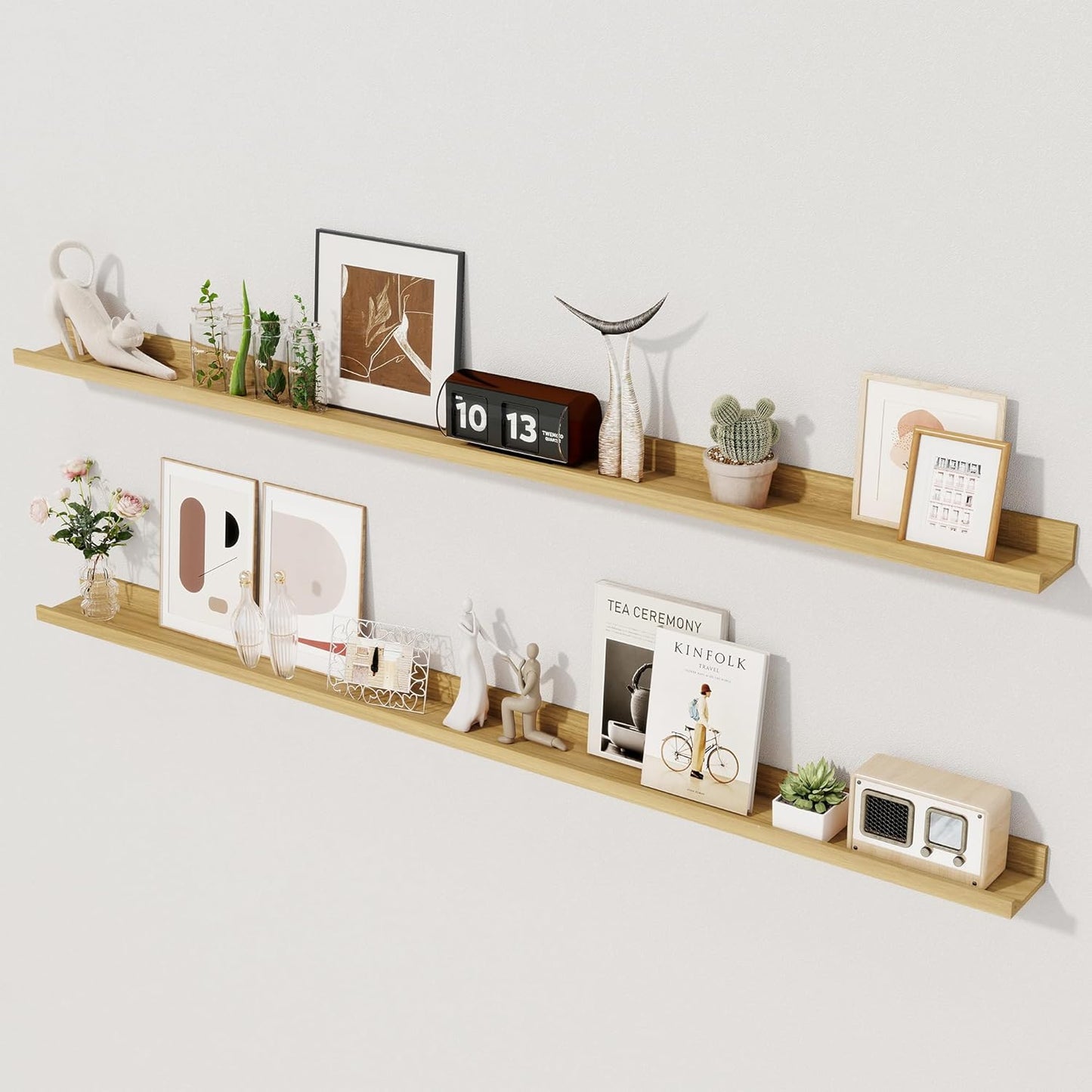 Axeman Oak Floating Shelves - 55 Inch Picture Ledge Shelf Set of 2 - Oak Wall Shelves with Lip - Picture Shelf for Wall with Ledge - Photo Ledge Shelves for Pictures Nursery Books