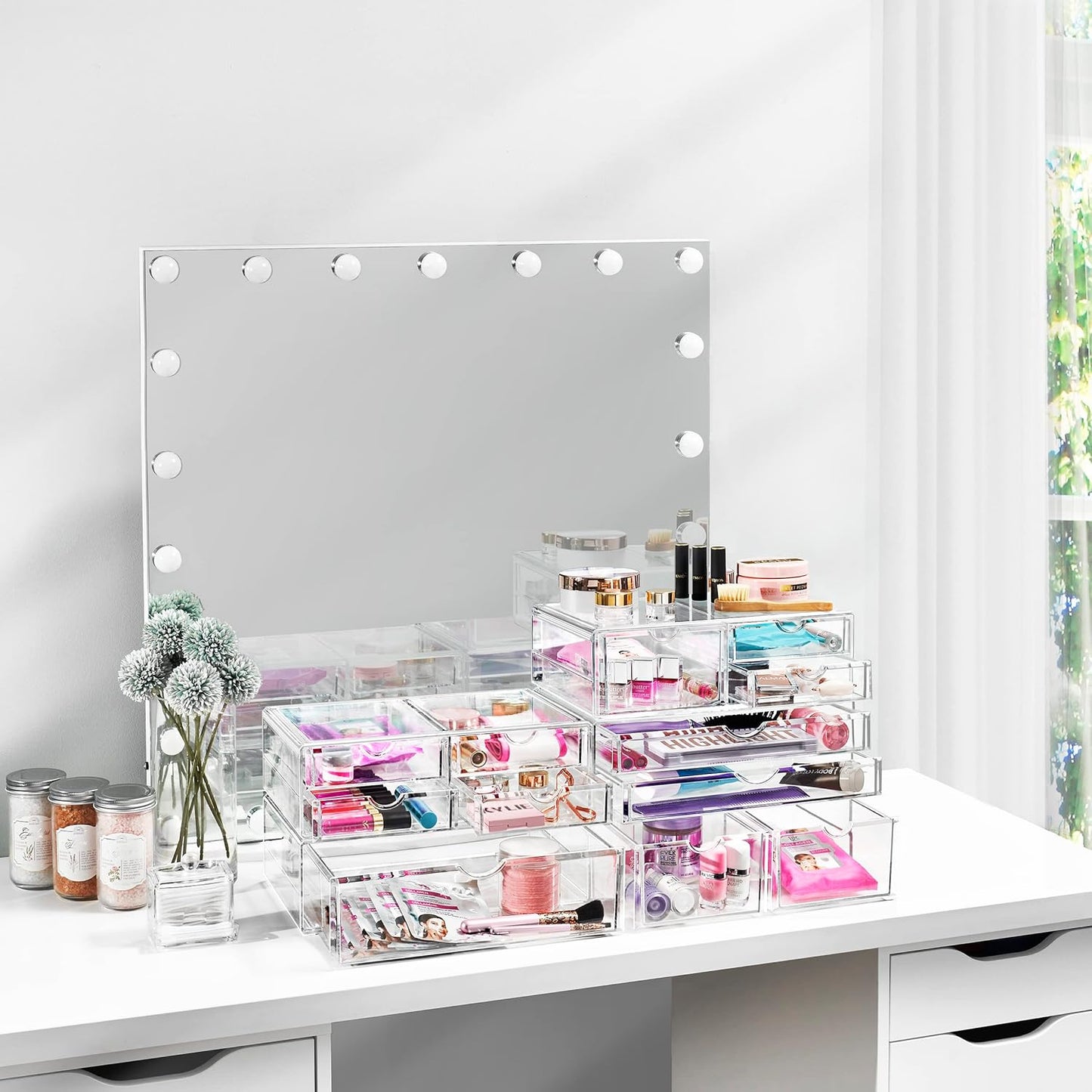 Sorbus Large Stackable Acrylic Drawers - 1 Clear Storage Drawers for Organizing Make up, Nail Polish, Hair Accessories, and Beauty Supplies - Makeup Organizer for Vanity, Bathroom Organizer Countertop