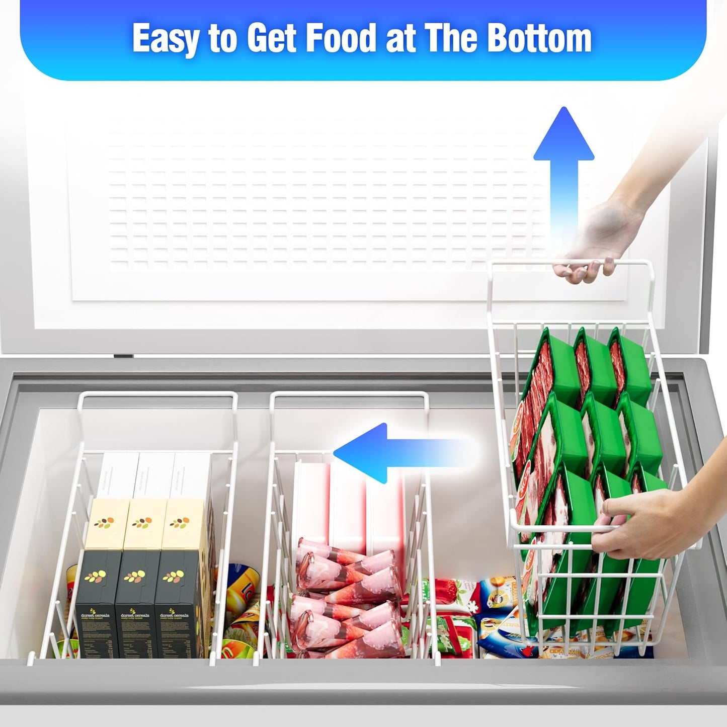 17.5 Inch Metal Wire Freezer Bins - 2Pack Deep Freezer Organizer with Hanging Handles, Freezer Baskets