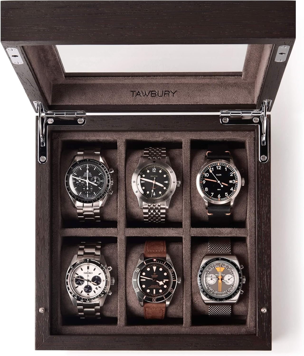 TAWBURY Wooden Watch Box Organizer for Men – 6 Slot Watch Box for Men | Luxury Watch Case for Men | Wood Watch Box Unisex | Wood Glass Watch Box Case Organizer | Wooden Watch Boxes for Men 6 Slot