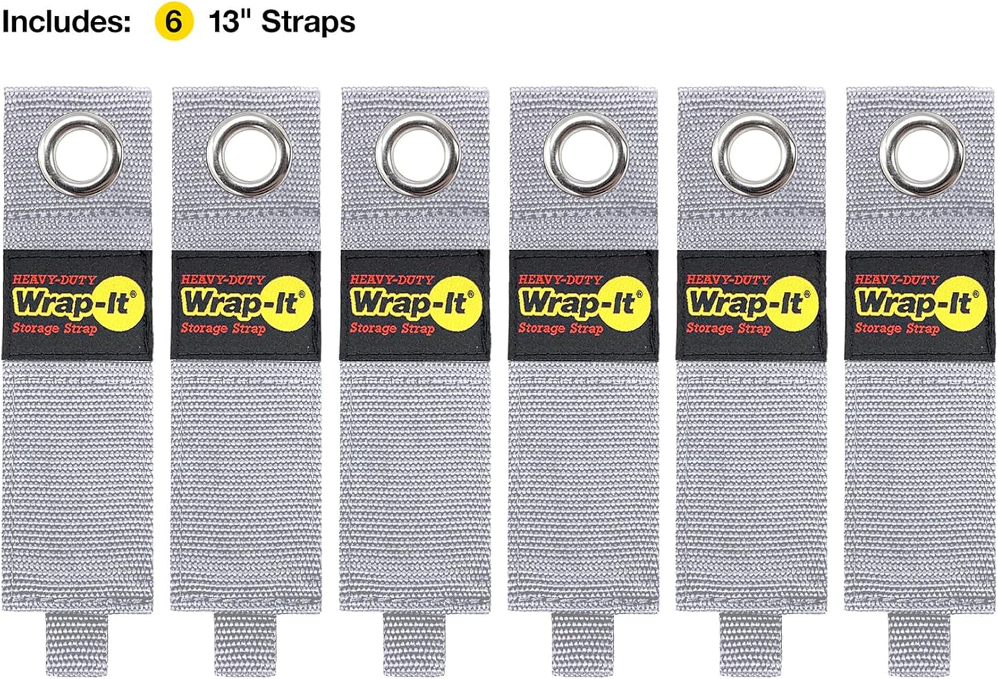 Heavy-Duty Wrap-It Storage Straps - 13" (6-Pack) Silver - Garage Organizer and Extension Cord Hanger for Garage Gadgets