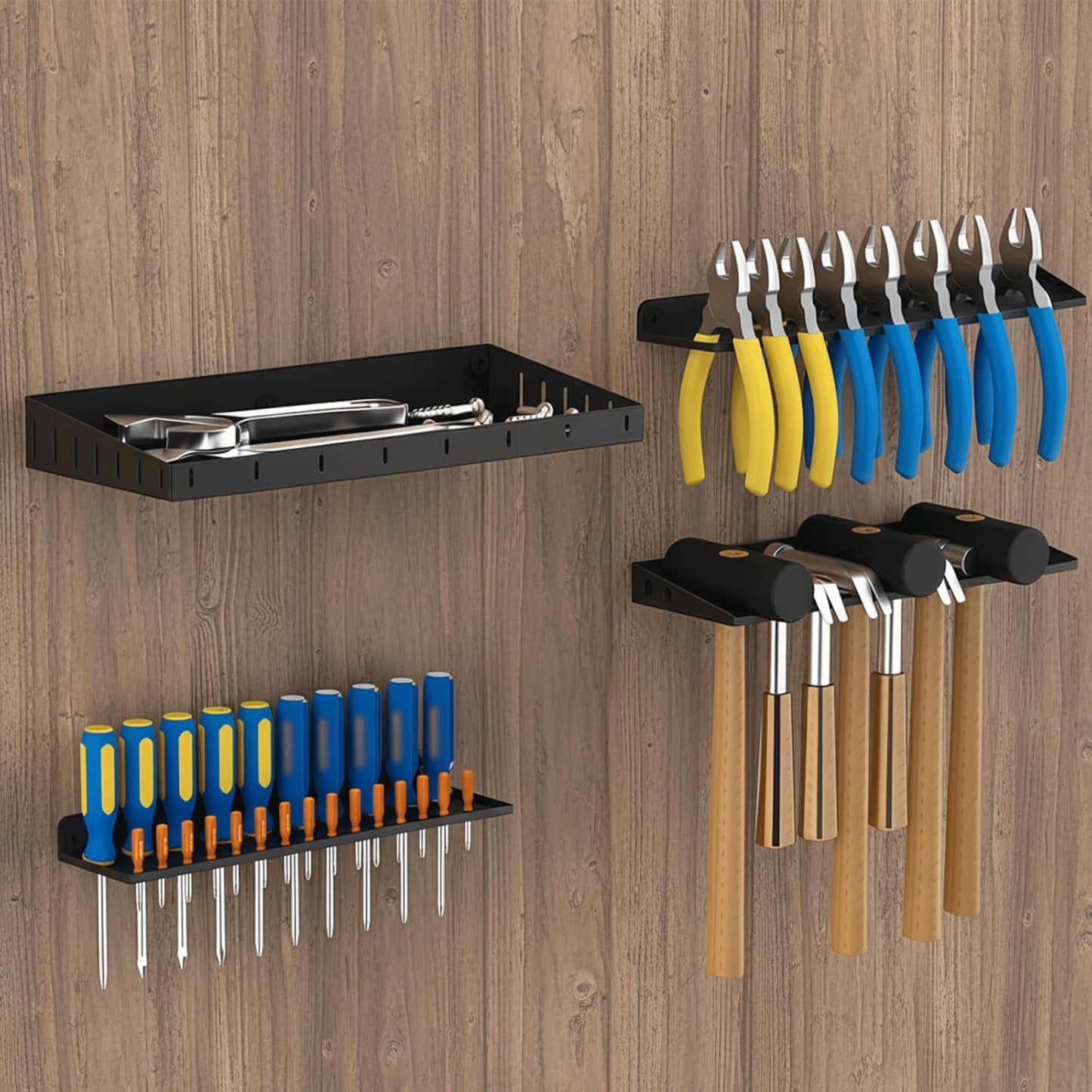 Wall Mount Screwdriver Organizer, Plier Organizer, Hammer Rack, Hand Tool Organizer and Storage Rack Wall Mount for Workshop Shed Garage Workbench Home, 4 pack