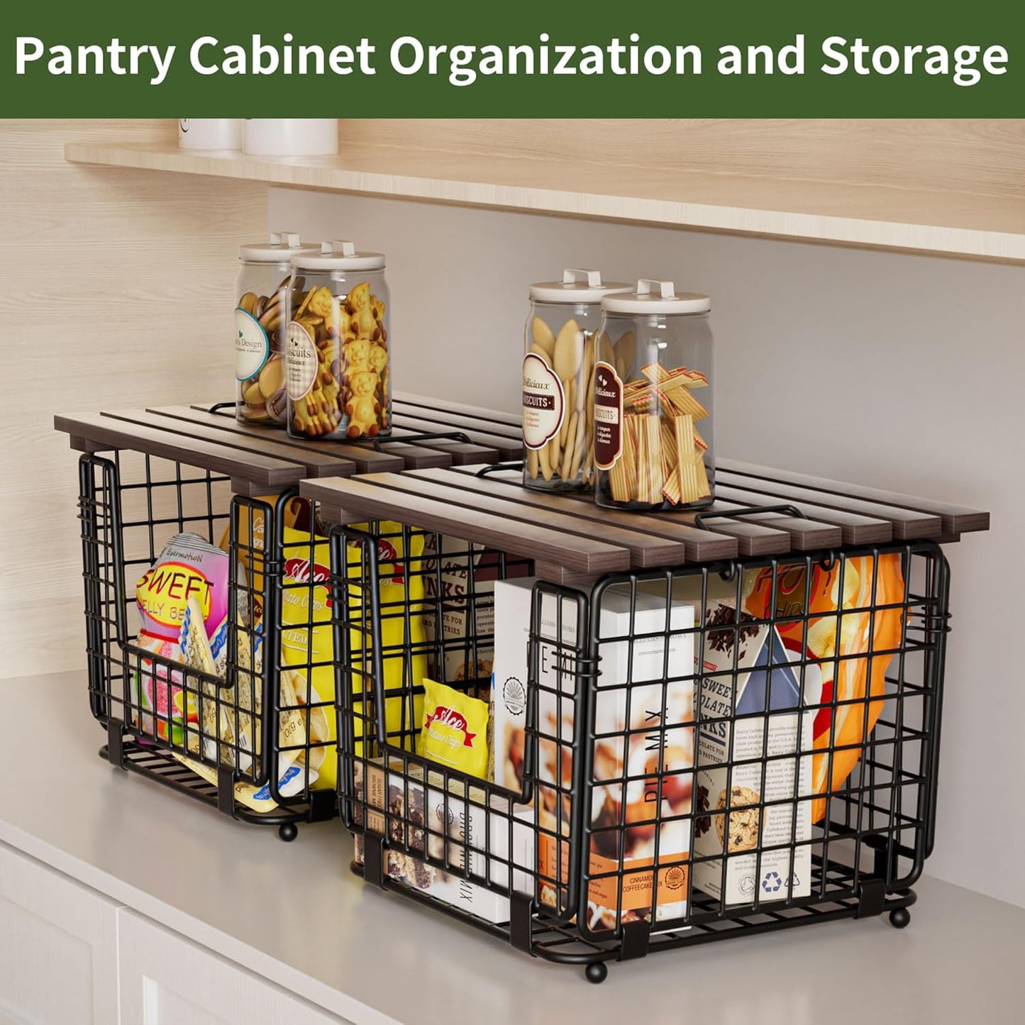 Wire Storage Basket For Kitchen Pantry and Counter - Stackable Wire Organizing Bin For Produce, Vegetable - Countertop Potato, Onion, Veggie Basket Brown