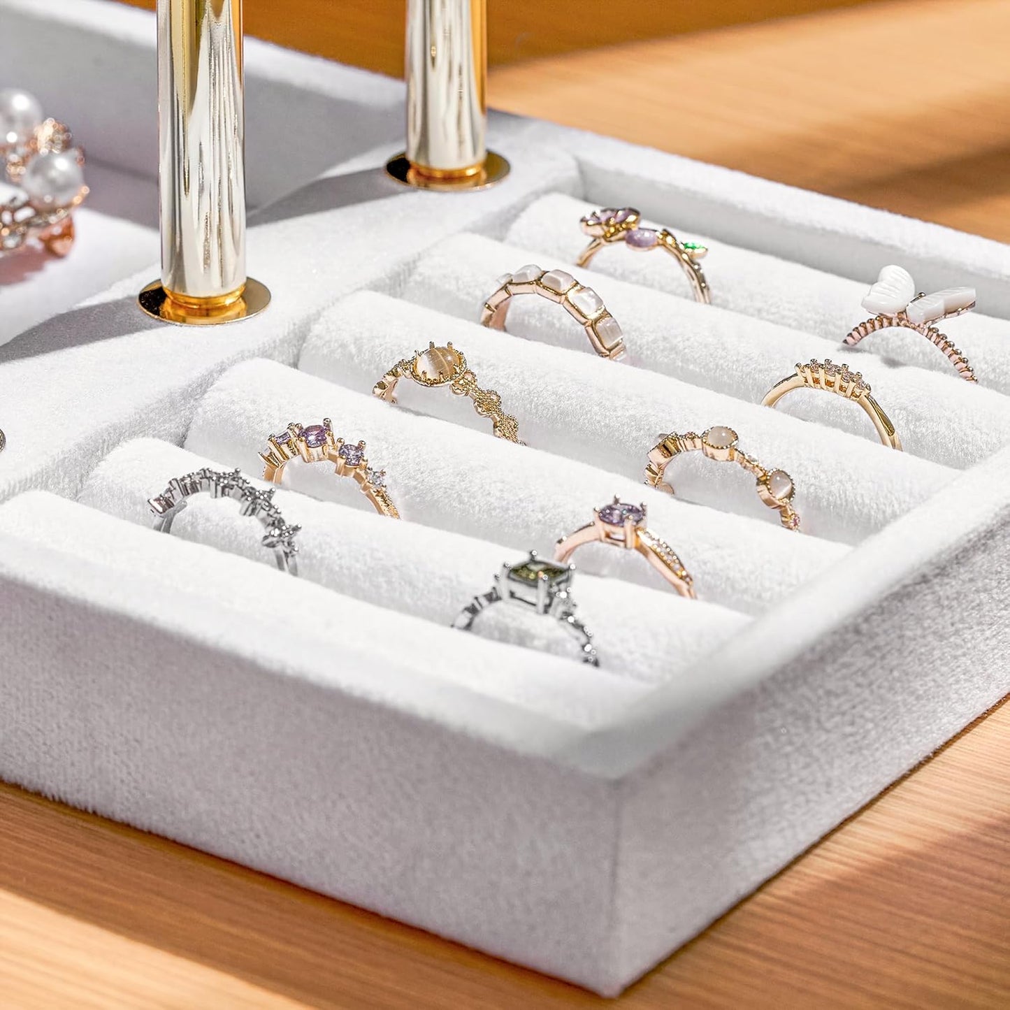 Bracelet Holder Jewelry Organizer Display - 3 Tier T Bar Velvet Stand, White Jewelry Storage for Bracelet, Necklaces, Earrings, Watches