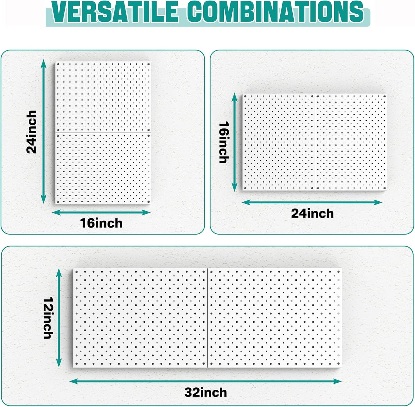 EVERHANGER Metal Pegboard Panels, Heavy Duty Pegboard Wall Organizer, Garage Wall Panels, Tool Storage Organization, 12"X16", 2pcs, White