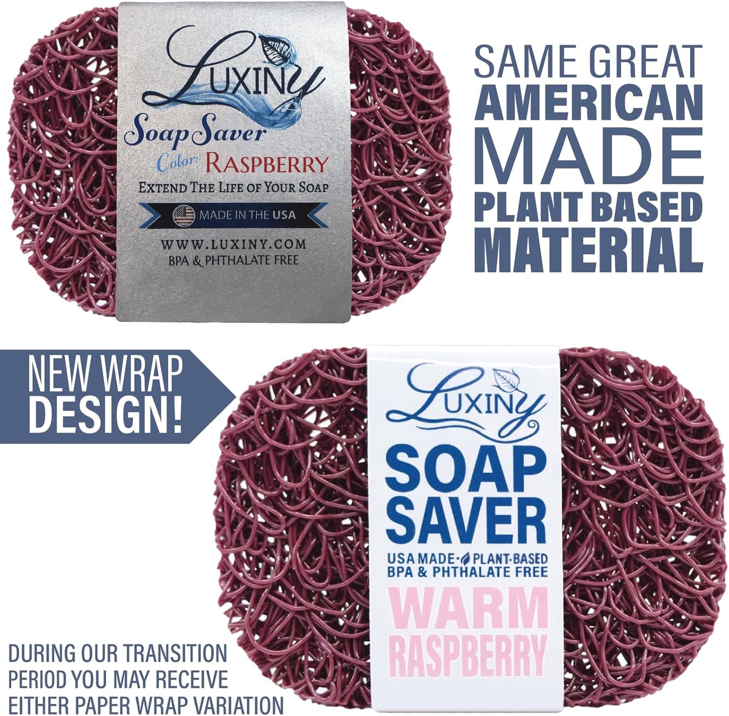 Soap Savers for bar soap, American Made by Luxiny, Lifts Soap in Soap Dishes & Shower Soap Holders -Handmade Soap Lasts Longer -Made from Plant Materials (Raspberry)