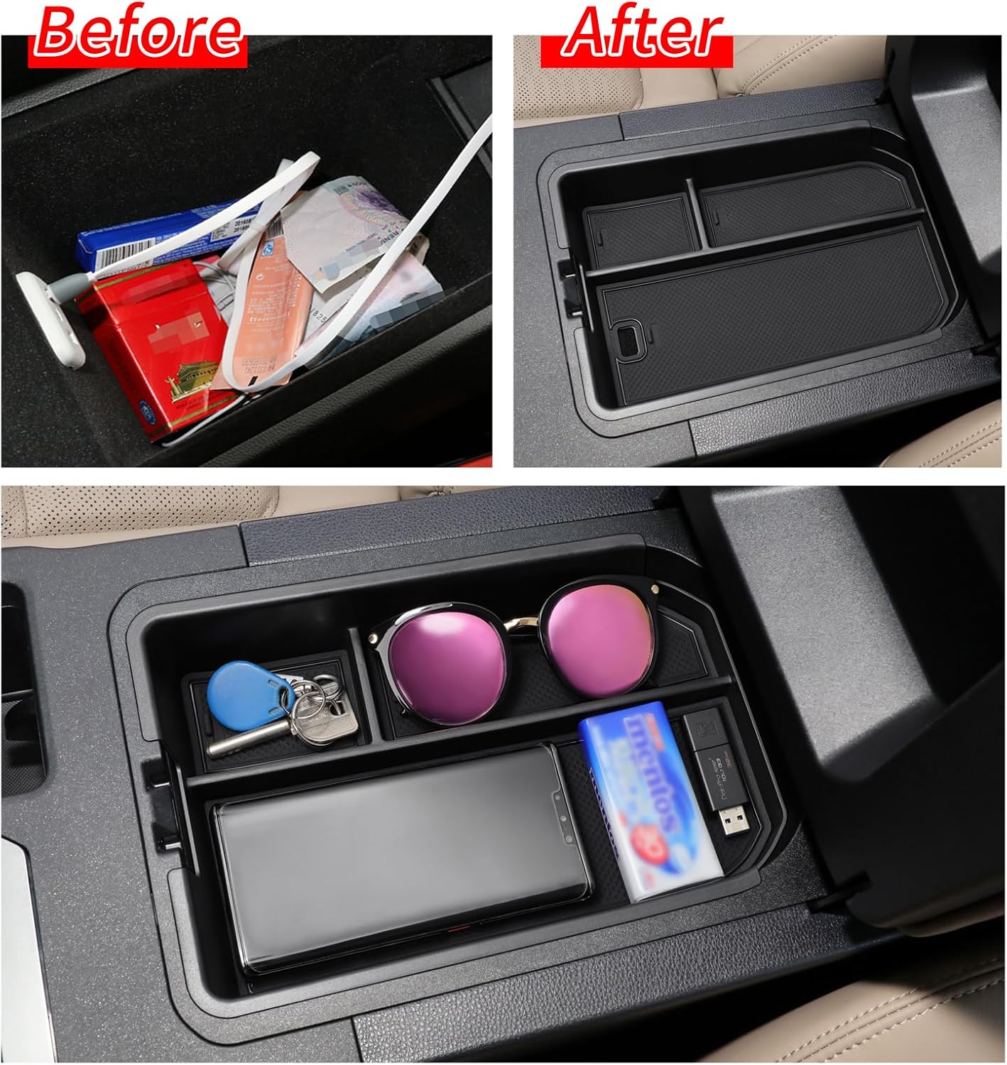 SMABEE Center Console Organizer Compatible with Toyota Land Cruiser 250 Prado J250 LC250 2024 2025 2026 Accessories Interior ABS Armrest Storage Box Tray Organizer Insert (Not Fit Cool Box)