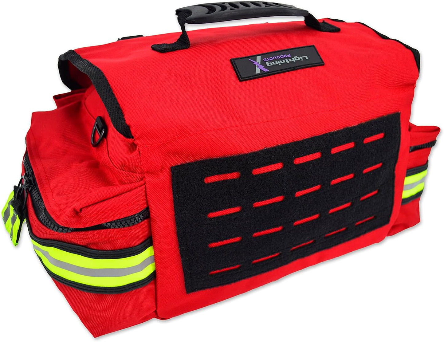 Lightning X Personalized First Responder EMT EMS Trauma Bag w/Stocked First Aid Fill Kit B & Custom Embroidered Name Patch (Red)