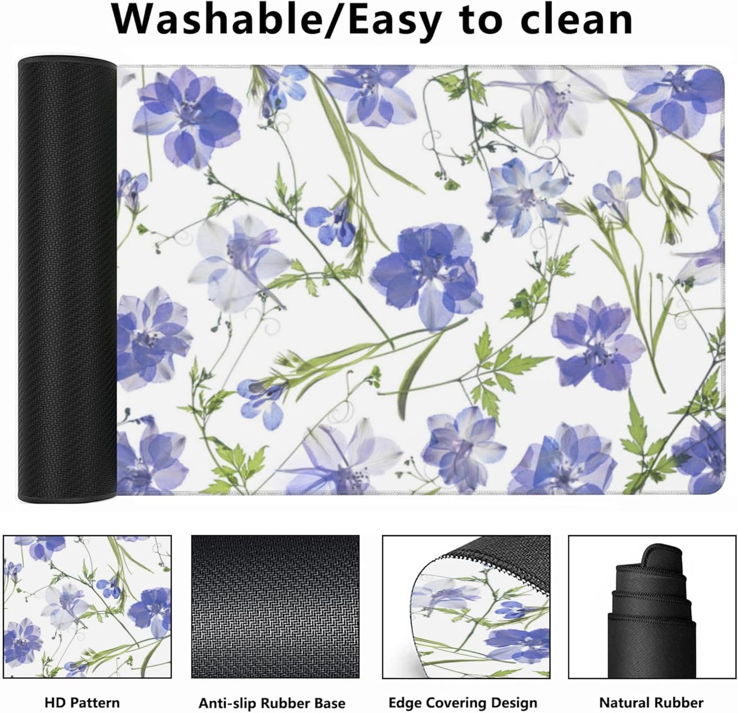 Gaming Mouse Mat Purple Flower Large Mouse Pad Extended Mouse Pad Desk Mat Non-Slip Rubber Base Mice Pad Desk Pad for Office Game Home 35.4x15.75 in