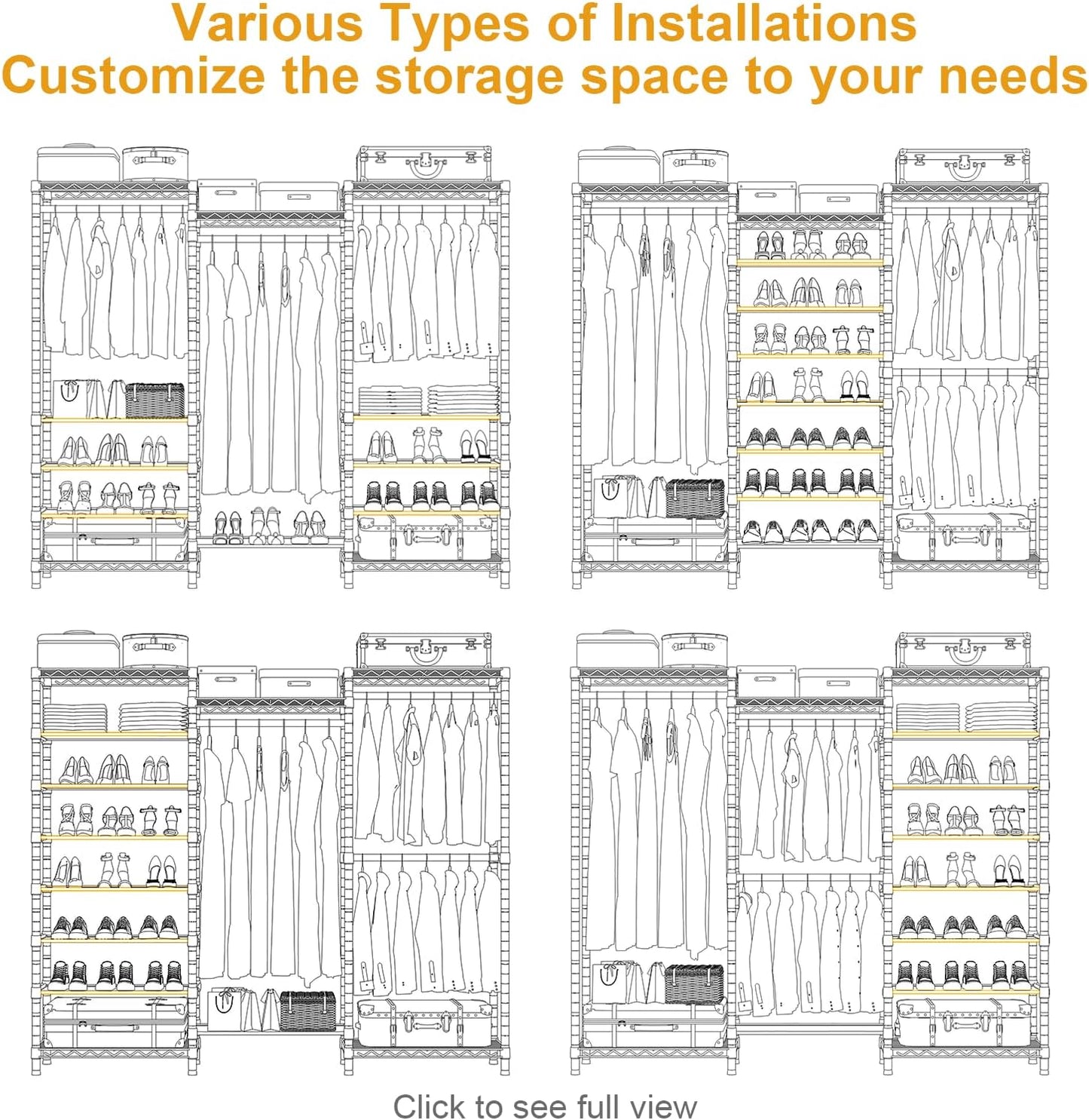 E16 Heavy Duty Clothing Rack（With 7-Tier Adjustable Shoe Rack） Freestanding Clothes Rack for Hanging Clothes，Metal Closet Storage Organizer Large Wardrobe，69'' W x 15.8'' D x 76.2'' H，White