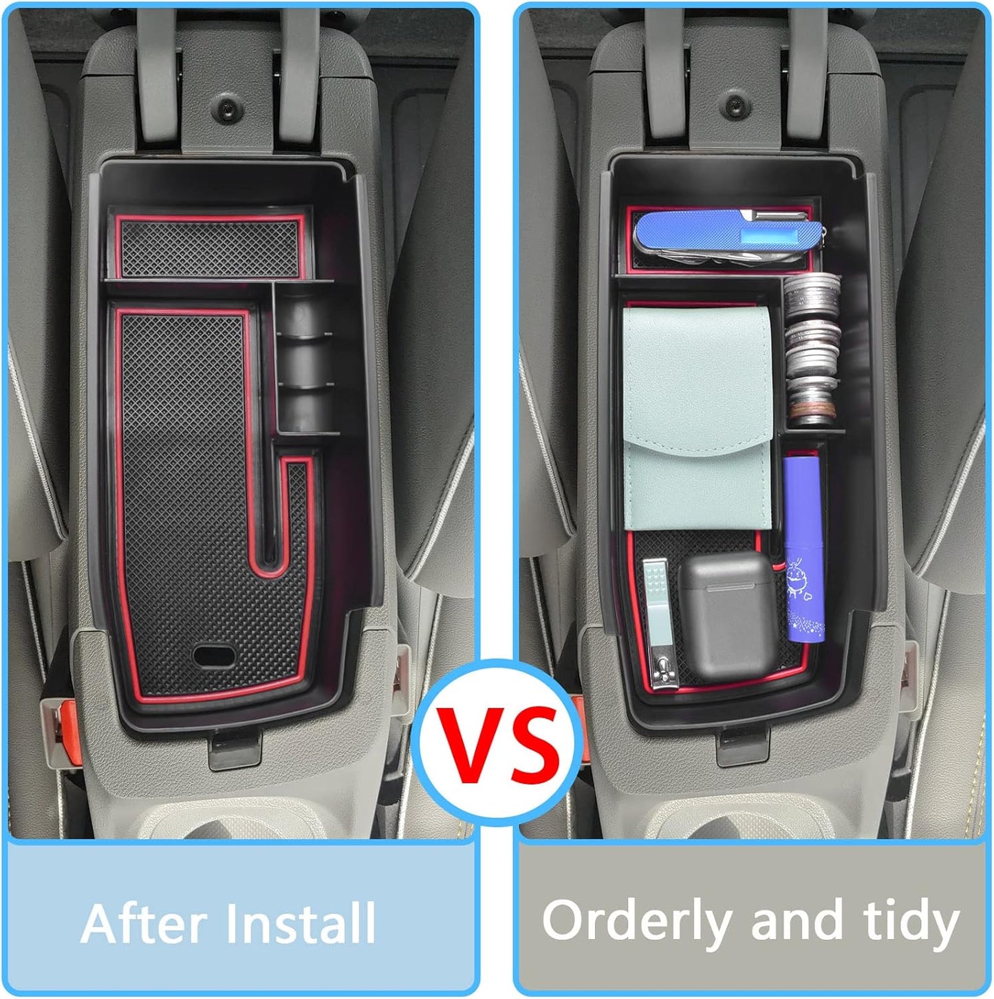 EDBETOS Center Console Organizer Tray Compatible with Chevy Bolt EUV Bolt EV Accessories 2022-2023 Interior Secondary Armrest Storage Glove Box Divider ABS Material, Customized Design, Red