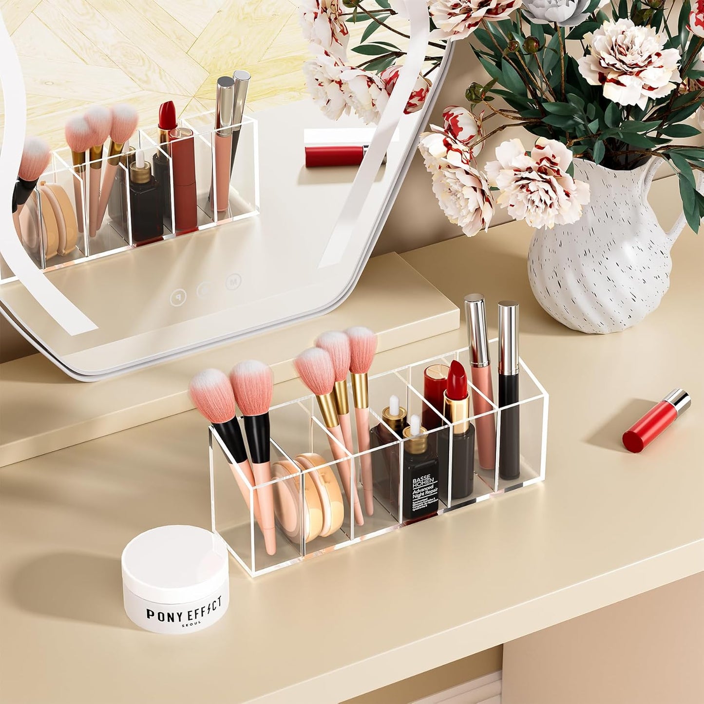 Acina 2PCS Clear Makeup Brush Holder Organizer, Acrylic Cosmetic Brushes Storage with 4 Slots, Eyeliners Display Case for Vanity Countertop