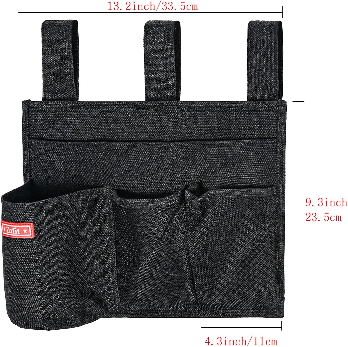 Linen Bedside Caddy, Bedside Storage Organizer for Hospital Beds, College Dorm Rooms or Baby Bed (4 Pockets-Black)
