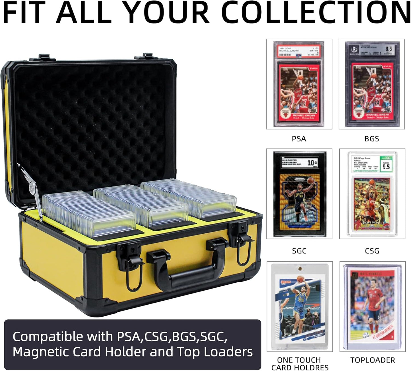 Graded Card Storage Box; Durable Sports, PSA Card Storage Case- Trading Card Storage Box - PSA Slab Case For Top Loaders (YELLOW, 14.17x11.2x7 inches)