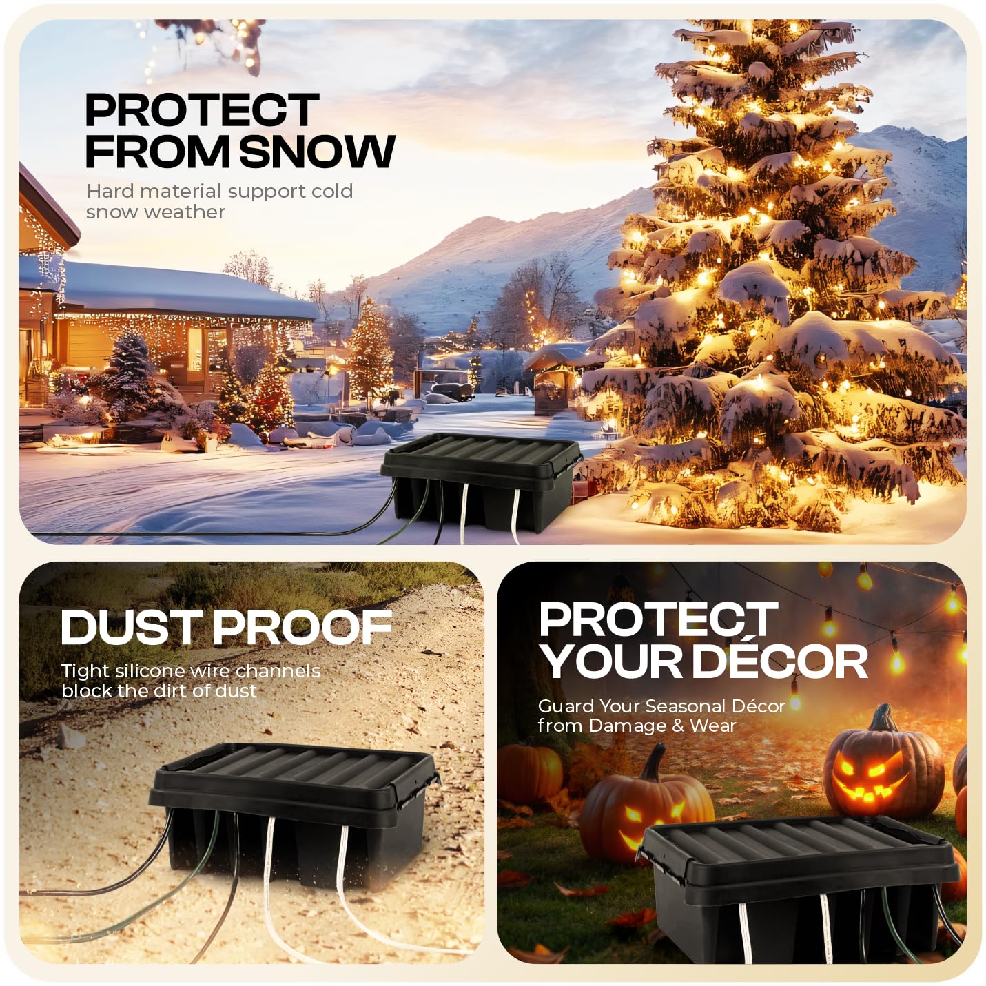 SockitBox – The Original Weatherproof Connection Box – Indoor & Outdoor Electrical Power Cord Enclosure for Timers, Extension Cables, Transformers, Power Strips, Lights, Tools & More – Medium – Black