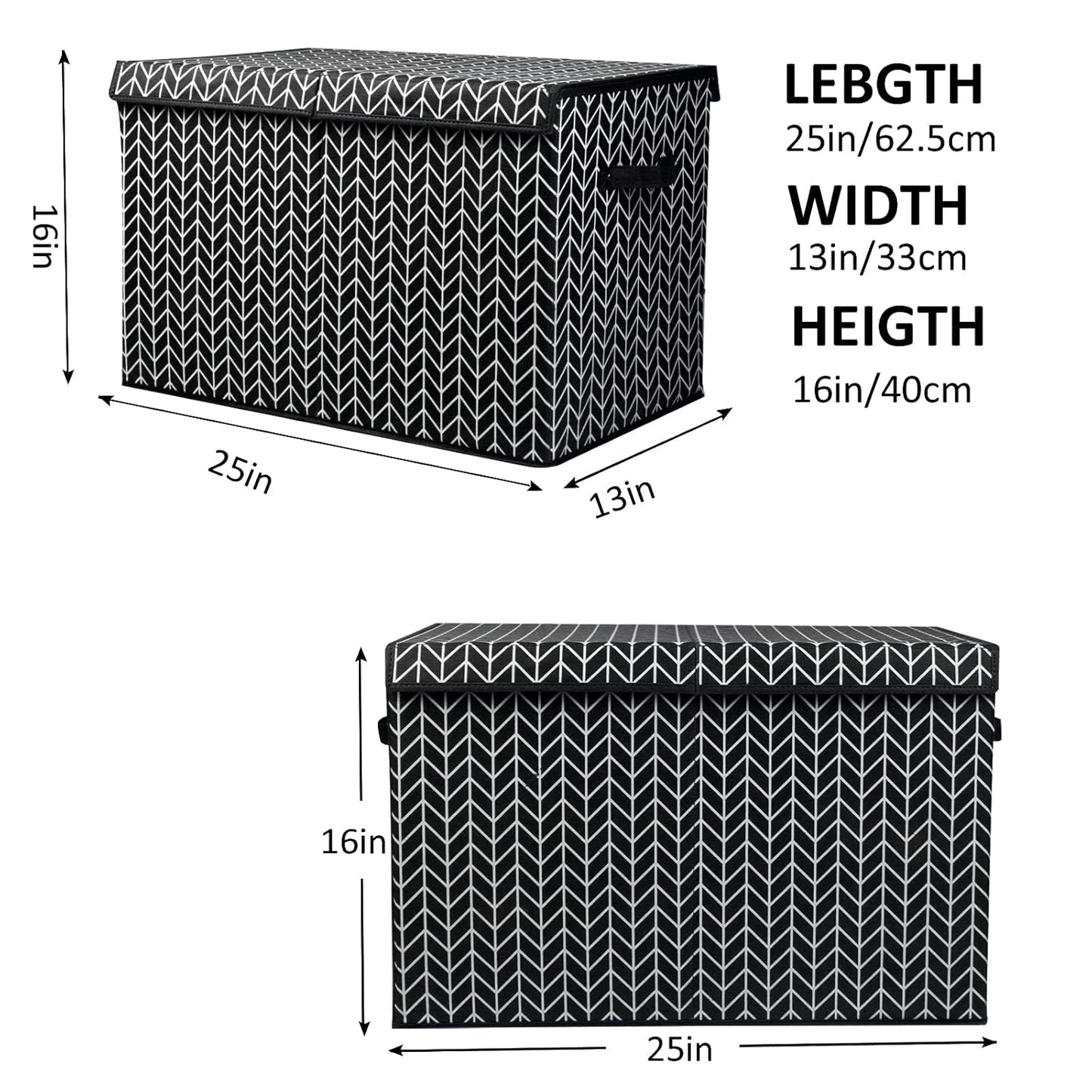 Mayniu Large Toy Box Chest with Lid, Kids Toy Storage Organizer Bins Basket for Living Room, Nursery, Closet, Bedroom, Playroom 25"x13" x16" (Black)