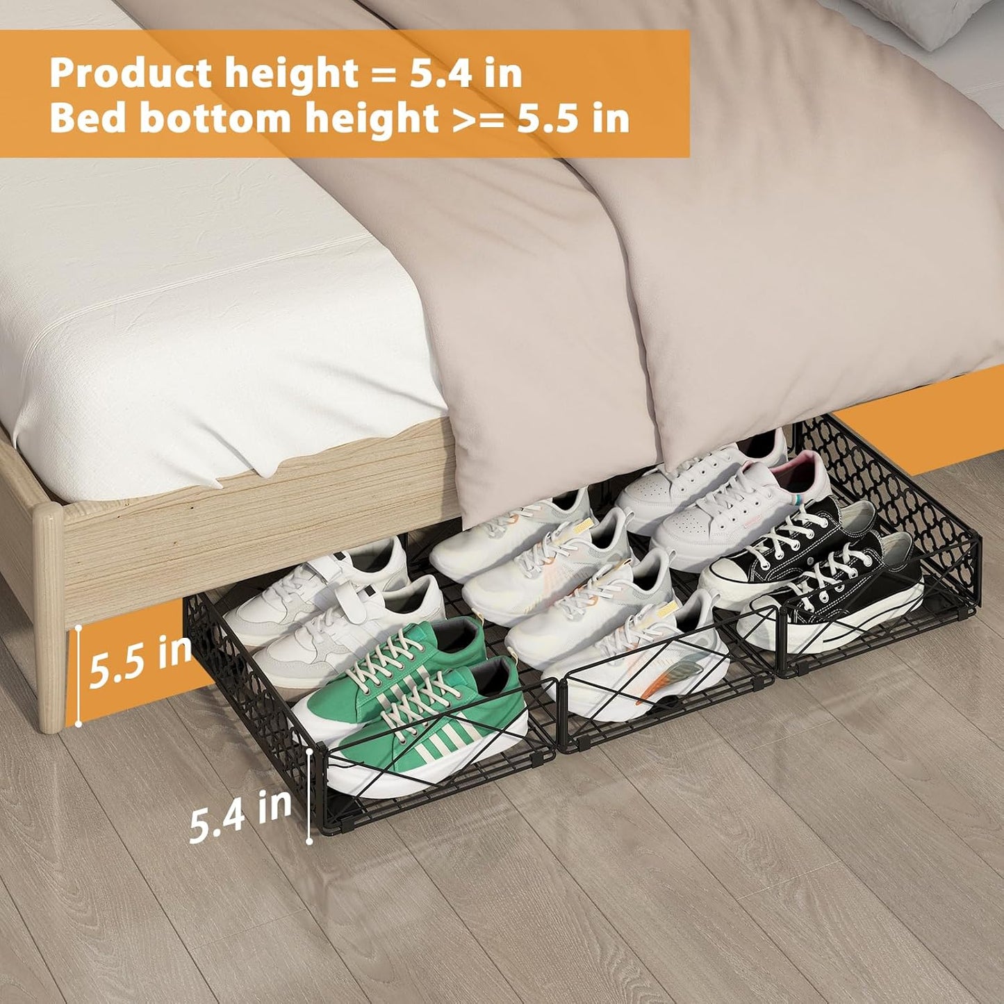 NADAMOO Large Under Bed Storage with Wheels, Low Profile Rolling Under Bed Storage Containers，Foldable Metal Under the Bed Organizer Bins for Bedroom，1 Pack