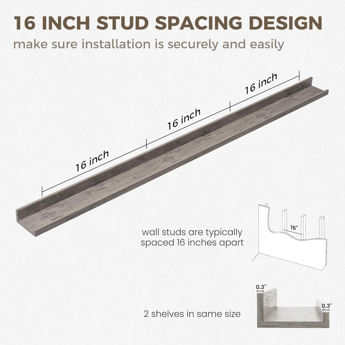 Axeman Grey Floating Shelves - 55 Inch Picture Ledge Shelf Set of 2 - Rustic Grey Wall Shelves with Lip - Picture Shelf for Wall with Ledge - Photo Ledge Shelves for Pictures Nursery Books