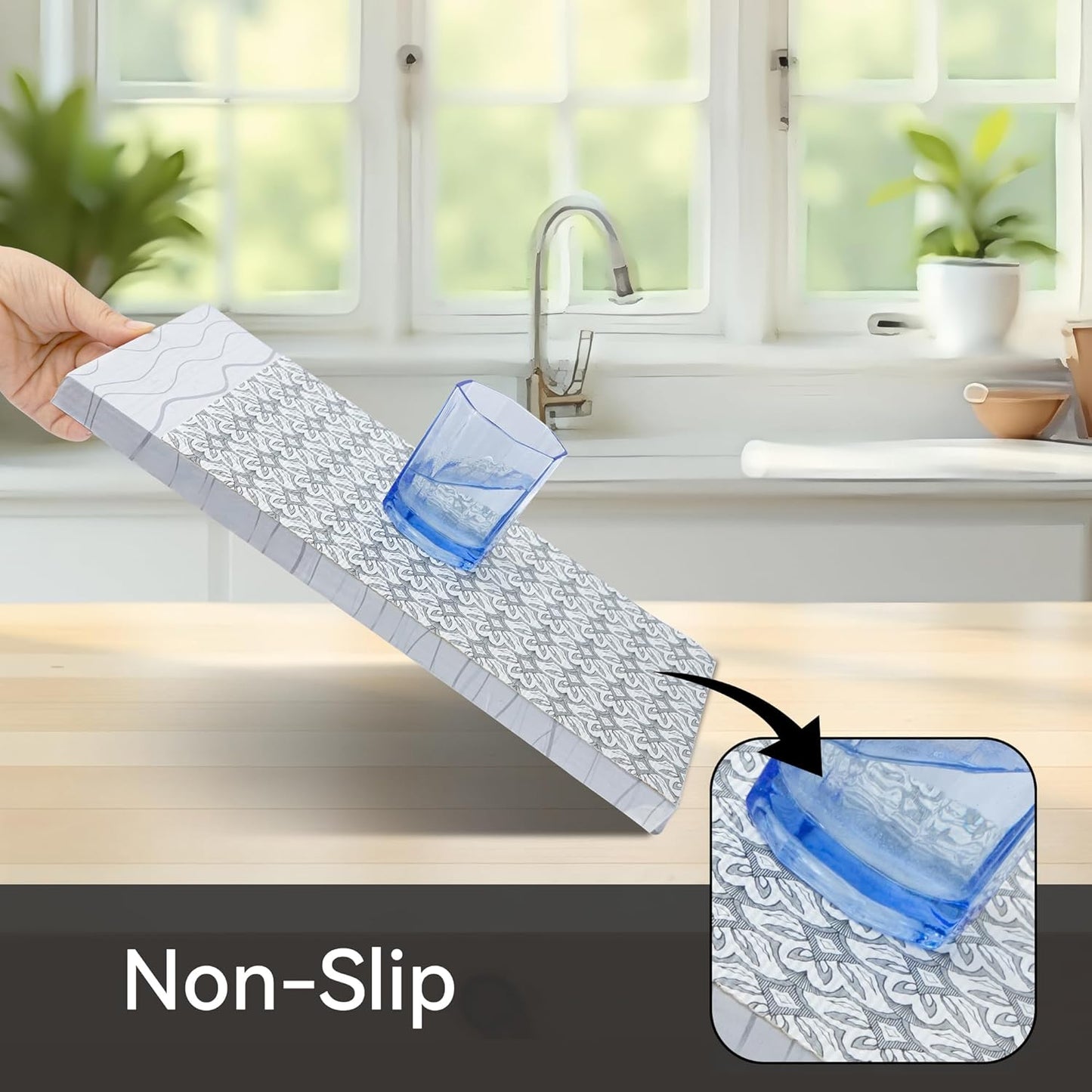 FIFTY FEET 18"x96" Non-Adhesive Shelf Liner for Kitchen Cabinets and Drawers, Washable Non-Slip PVC Cabinet Liner (Black Floral)(1 Roll)