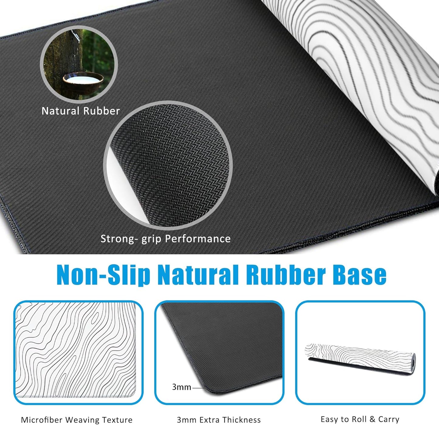 Mouse Pad,Topographic Line Desk Mat for Desktop,Desk Pad with Non-Slip Base and Stitched Edge,Extended Mousepad for Office and Home 35.4X15.7 Inch