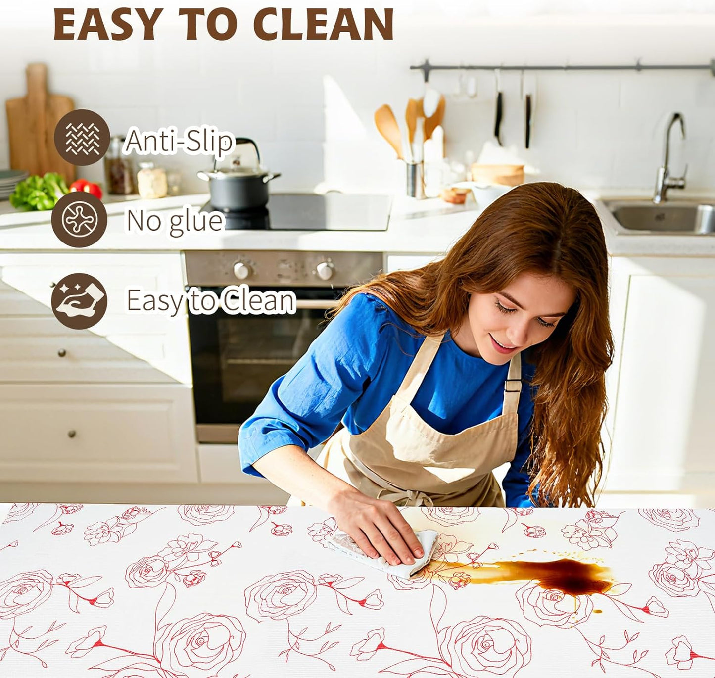 Shelf Liners for Kitchen Cabinets 17in x 20FT Non Adhesive Drawer Liner Red and White Floral Thickened Shelf Liner Paper Strong Non-Slip Easy to Clean for Tool Box with Knife and Tape Measure