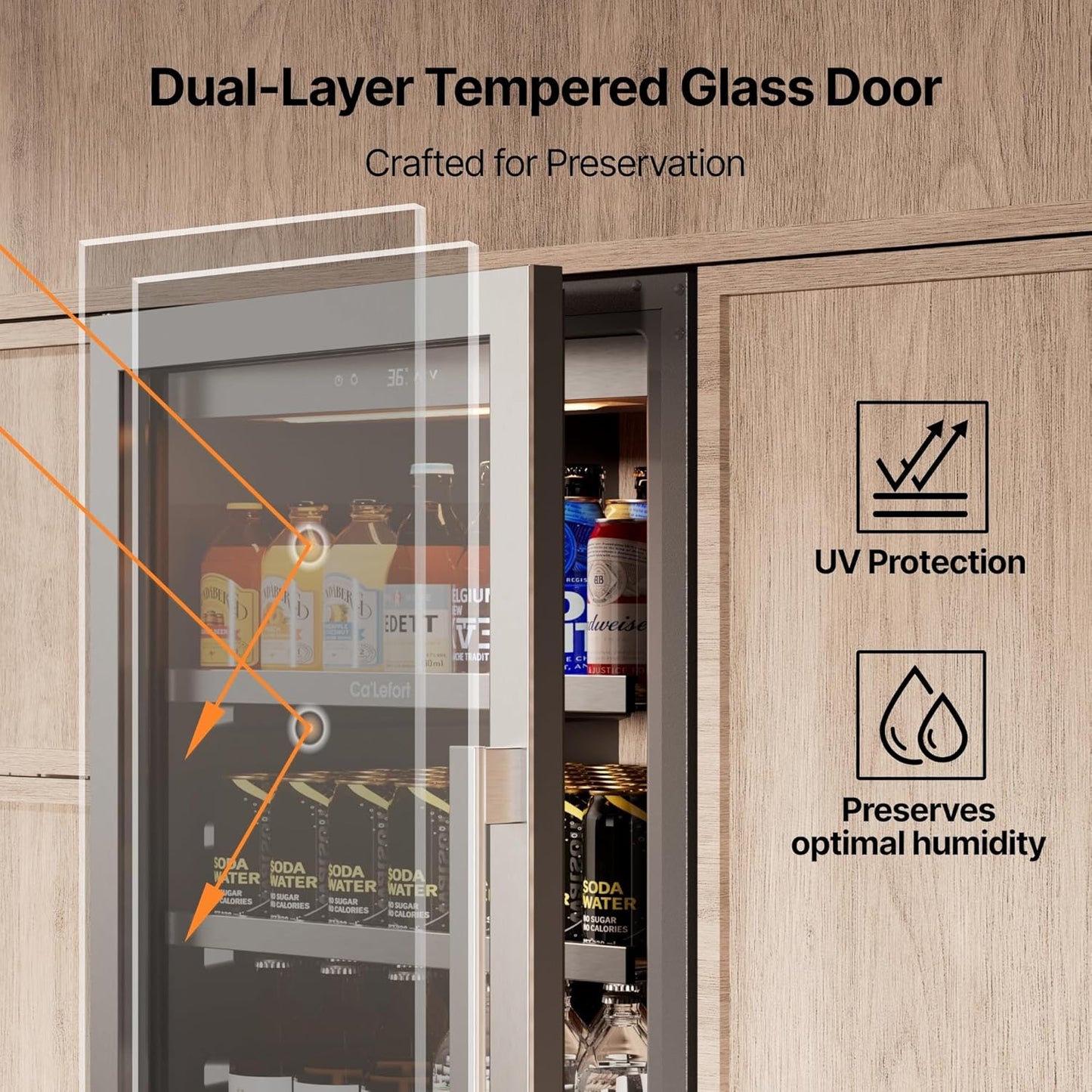 Ca'Lefort Beverage-Refrigerator 48 Inch, Tall Beverage Fridge Cellars Large Bar Drink Cabinet Built-in or Freestanding with Glass Door, Beer Cooler for Bottles and Cans Beer/Soda/Water/Wine