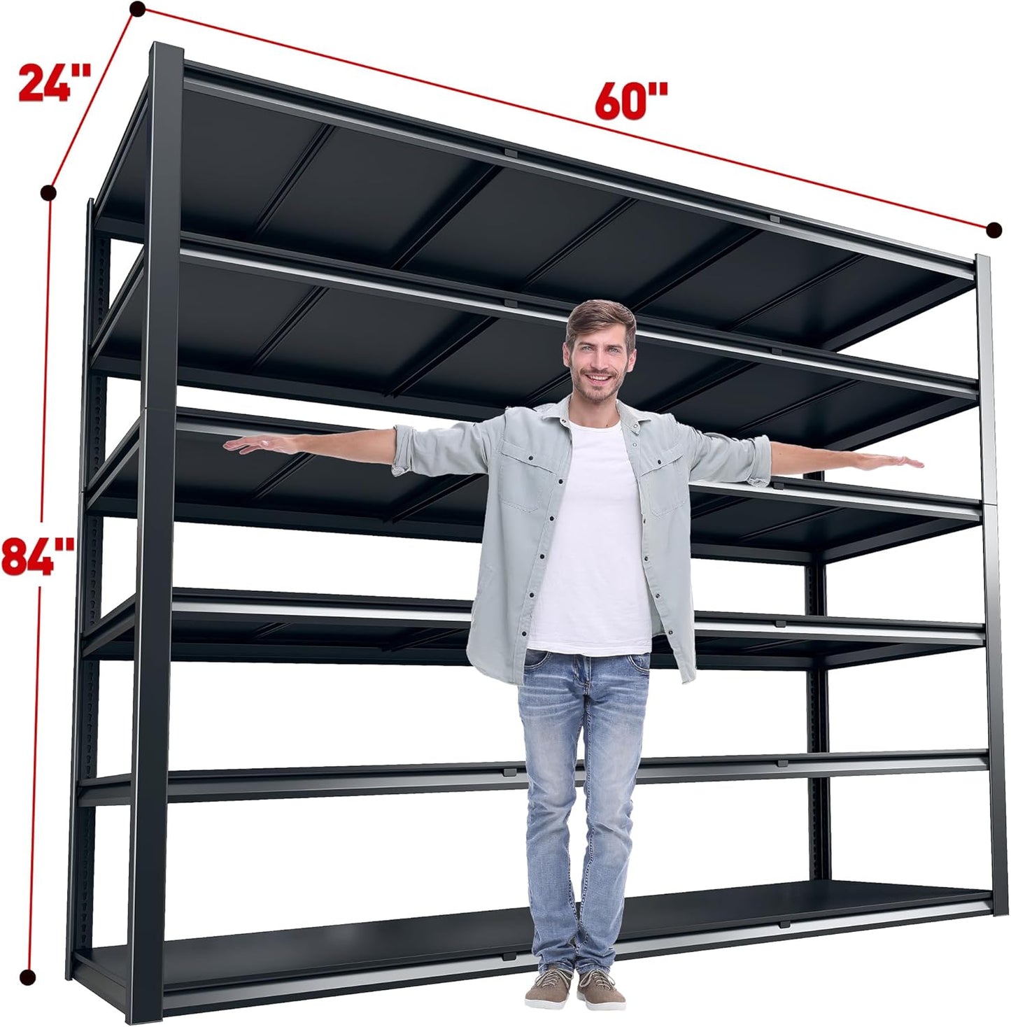REIBII 84“H Garage Shelving Heavy Duty Storage Shelves 3500 LBS Adjustable Metal Shelving Uints and Storage for Garage, Warehouse, School, Commercial, Business, 60 "W x 84 "H x 24 "D, 2 Pack