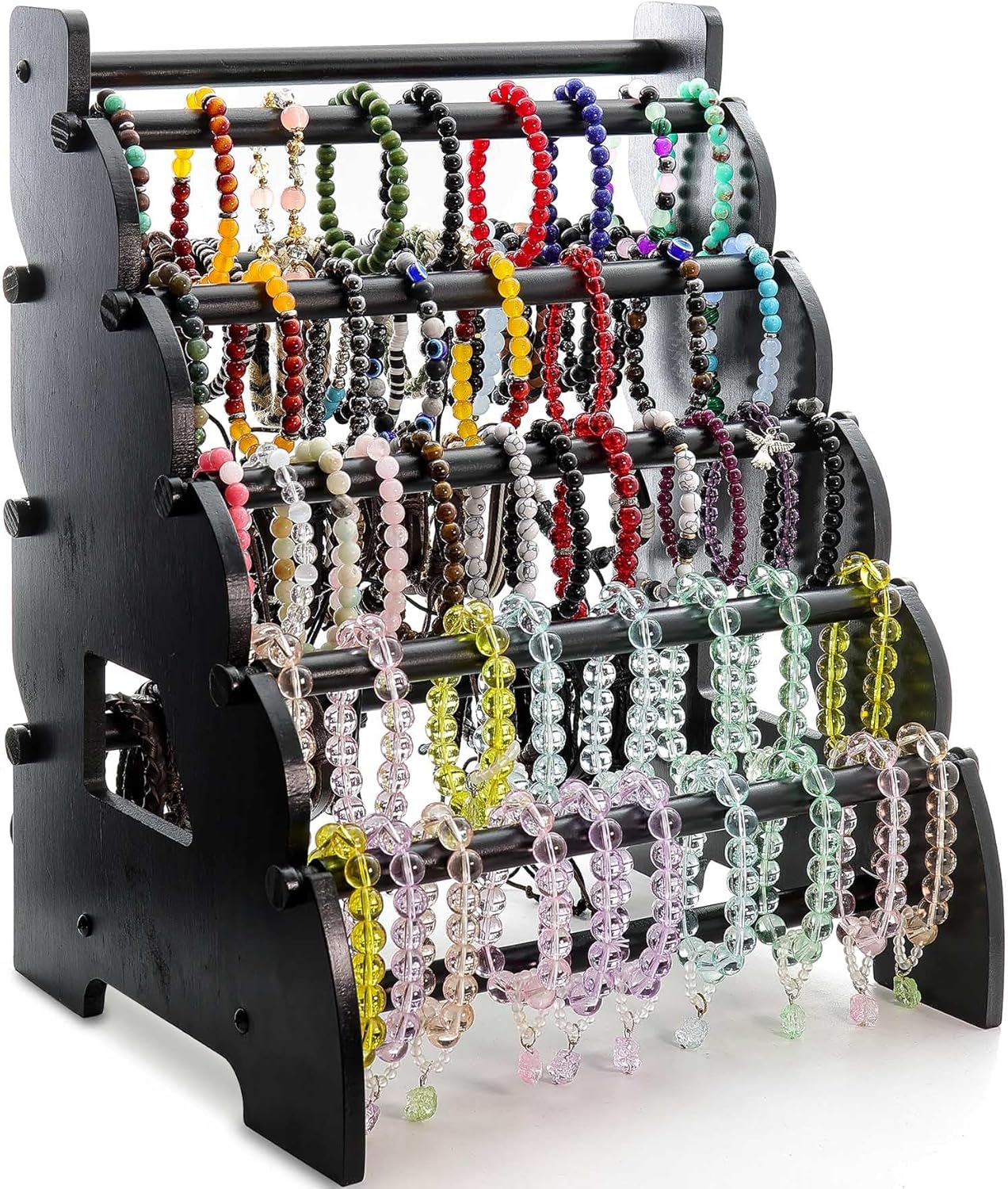 Wooden Bracelet Holder 8 Tier Jewelry Bracelet Display Stand, Portable Organizer for 150-240 Bangles & Scrunchies - for Vendors,Retail Stores, Craft Shows, and Home Storage (black)