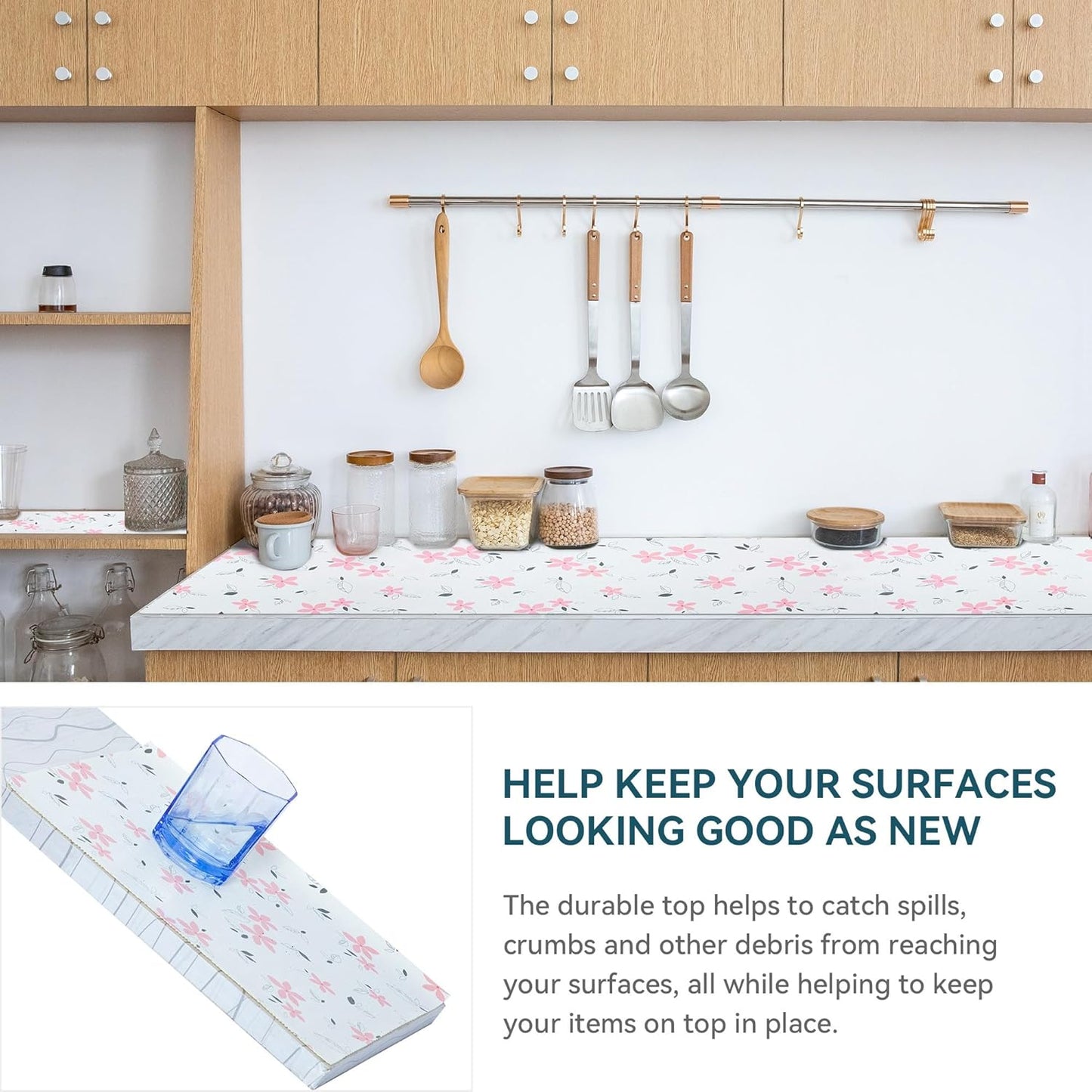2 Rolls 18" W x 96" L Floral Drawer and Shelf Liner for Cabinets, Non-Adhesive Strong Grip Non-Slip Flower Shelf Cabinet Kitchen Shelf Liners for Kitchen Cabinets