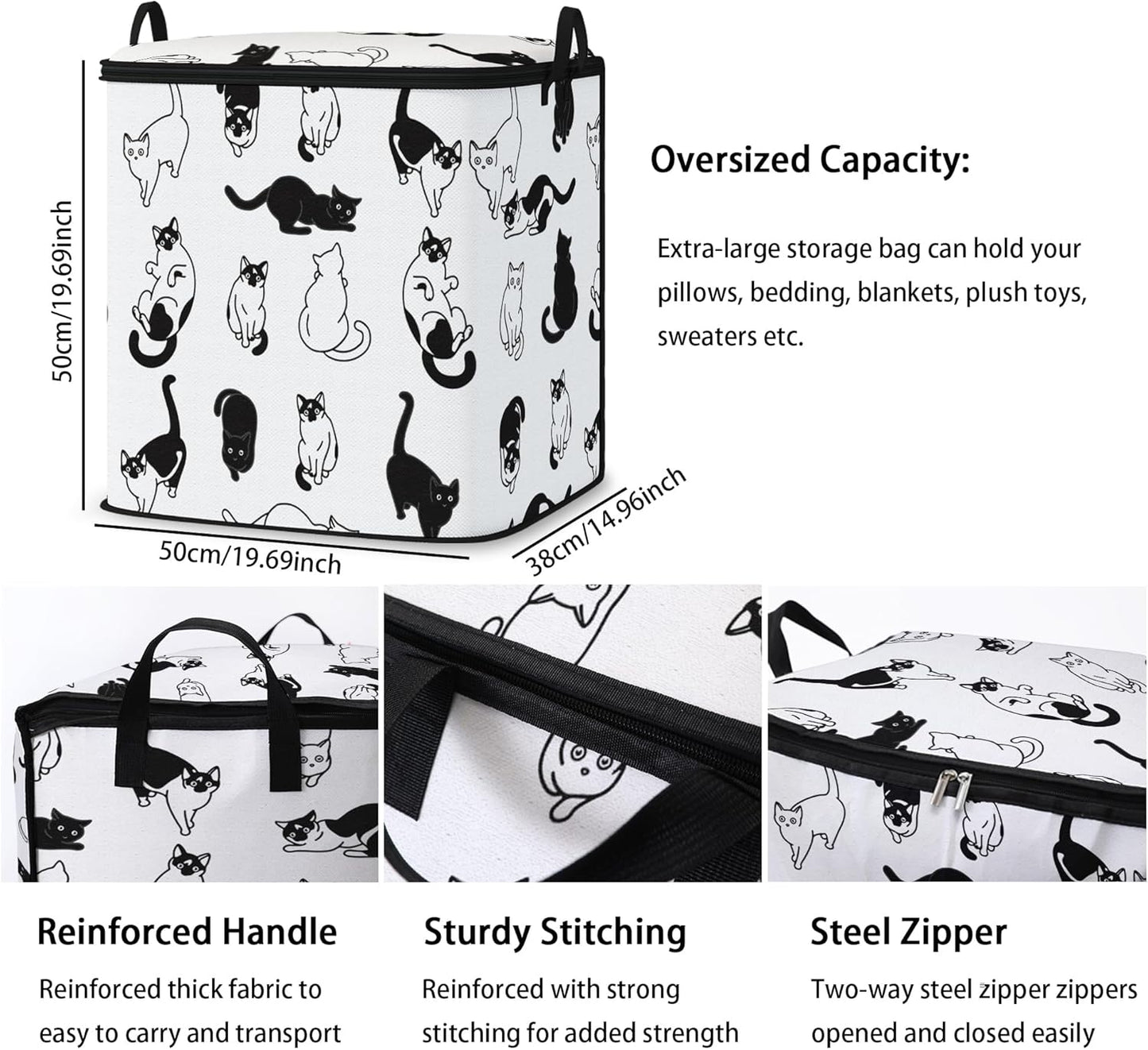 Large Comforter Storage Bag with Zipper,Closet Organizer for Clothes,Blankets,Quilts,Pillows,Fabric Storage Bags with Portable Handles 95L(2-Pack)
