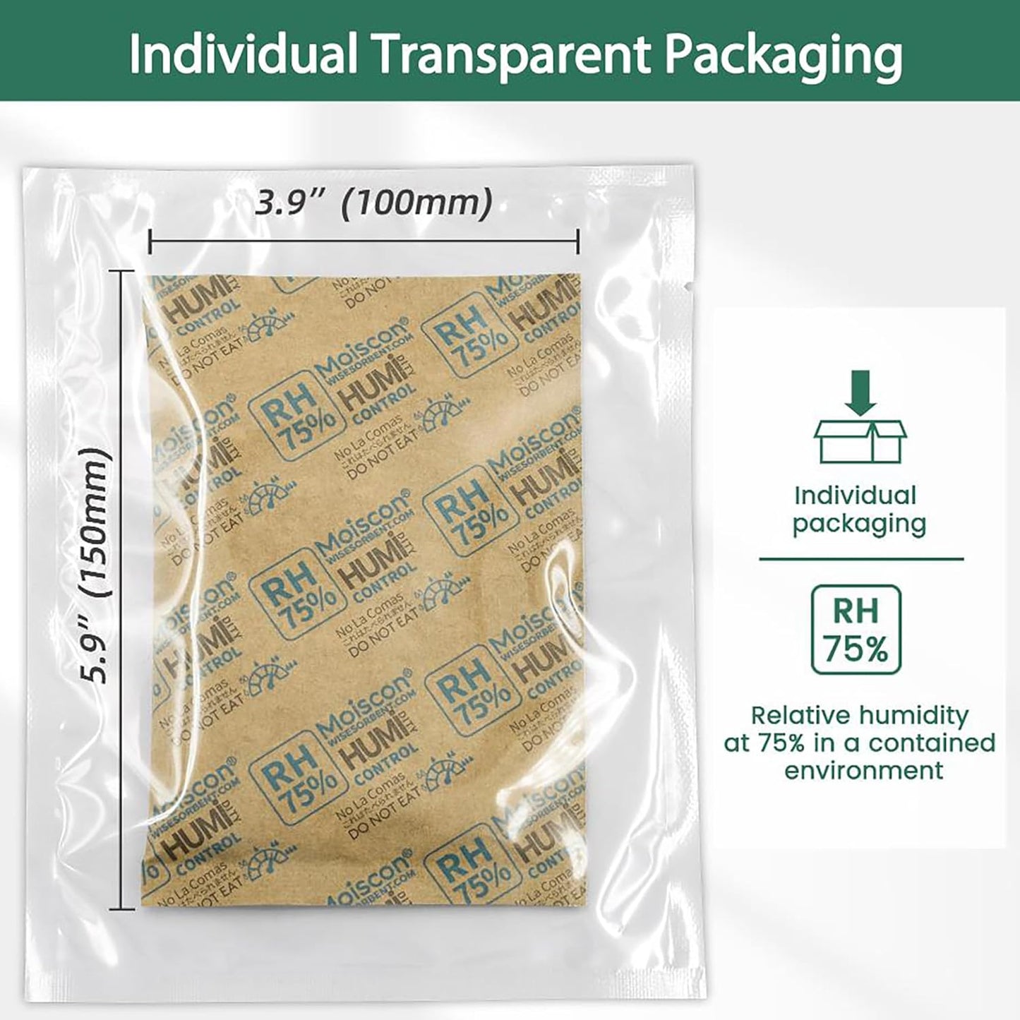 75% Two-Way Humidity Control Packs, 60 Gram 5 Pack for Storing 1 lb, Size 60 Moisture Control Packets Individually Wrapped, Humidifier Packs for Storage Containers Hydration Packets