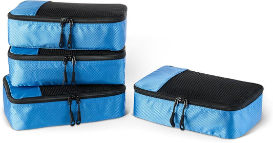 Amazon Essentials 4-Piece Packing Cubes Travel Accessories Set, Luggage Organizer with Double Zipper, Mesh Top, 100% Polyester, Small, Sky Blue (Previously Amazon Basics)